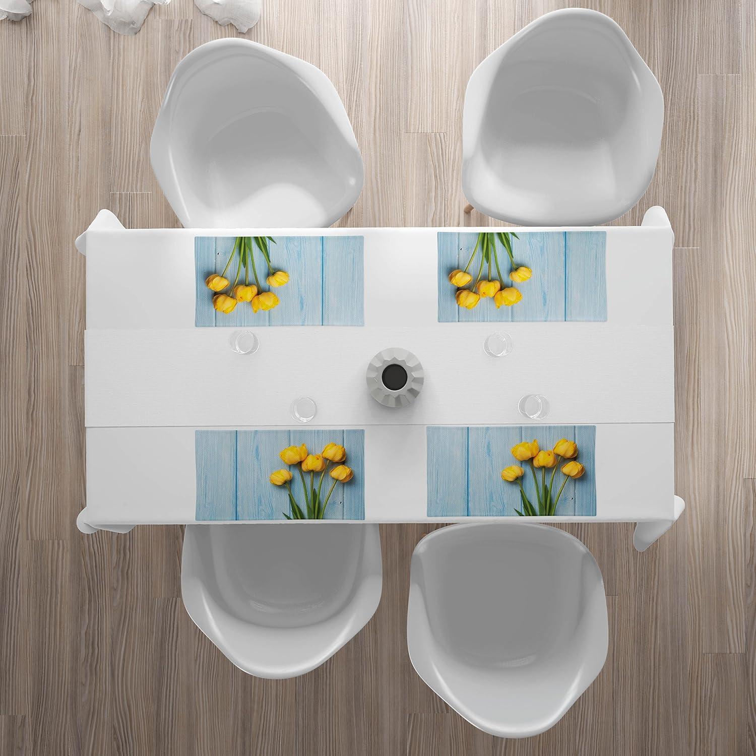 imageAmbesonne Tulip Place Mats Set of 4 Yellow Flowers on Old Wooden Rustic Background Valentines Romantic Theme Washable Fabric Placemats for Dining Table Standard Size Blue Yellow