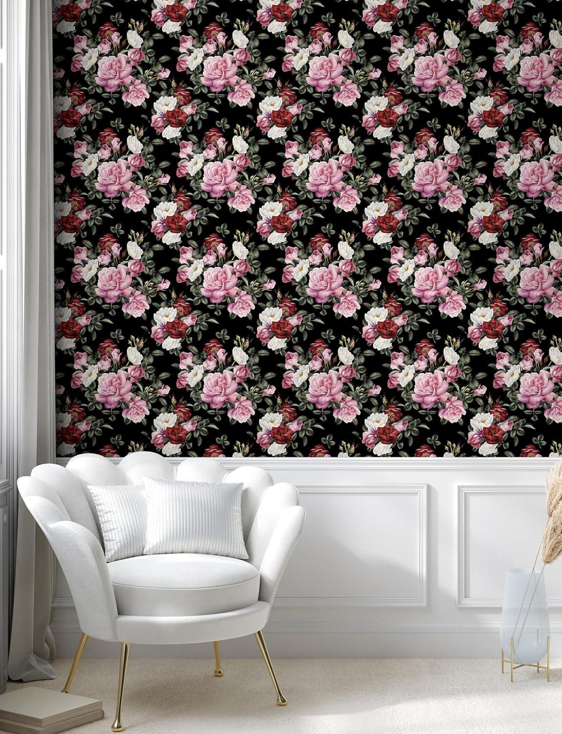 imageAmbesonne Valentine Peel amp Stick Wallpaper for Home Colorful Roses and Leaves Repetitive Art on Monochrome Backdrop SelfAdhesive Living Room Kitchen Accent 13 x 100 Mauve Taupe and Fern Green