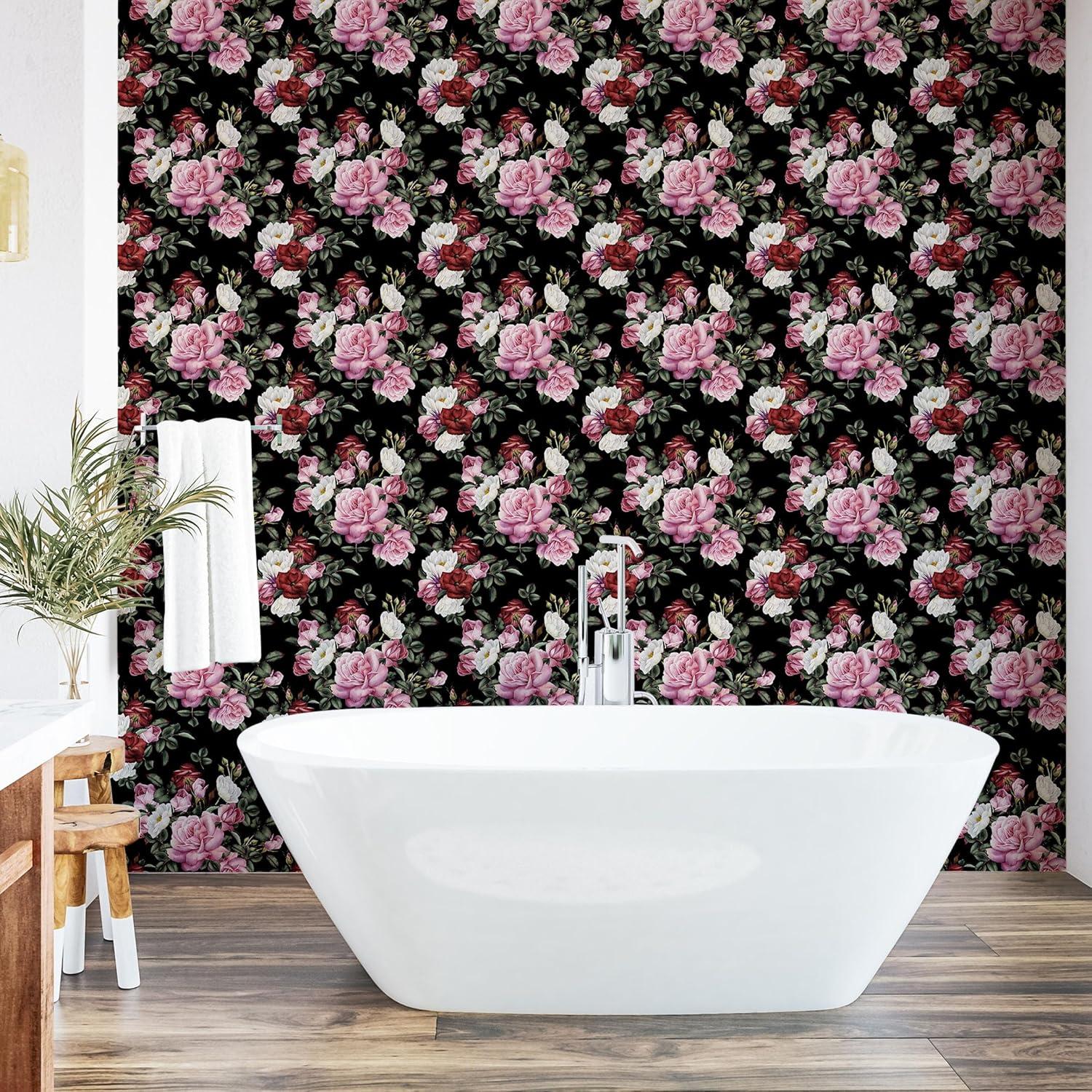 imageAmbesonne Valentine Peel amp Stick Wallpaper for Home Colorful Roses and Leaves Repetitive Art on Monochrome Backdrop SelfAdhesive Living Room Kitchen Accent 13 x 100 Mauve Taupe and Fern Green