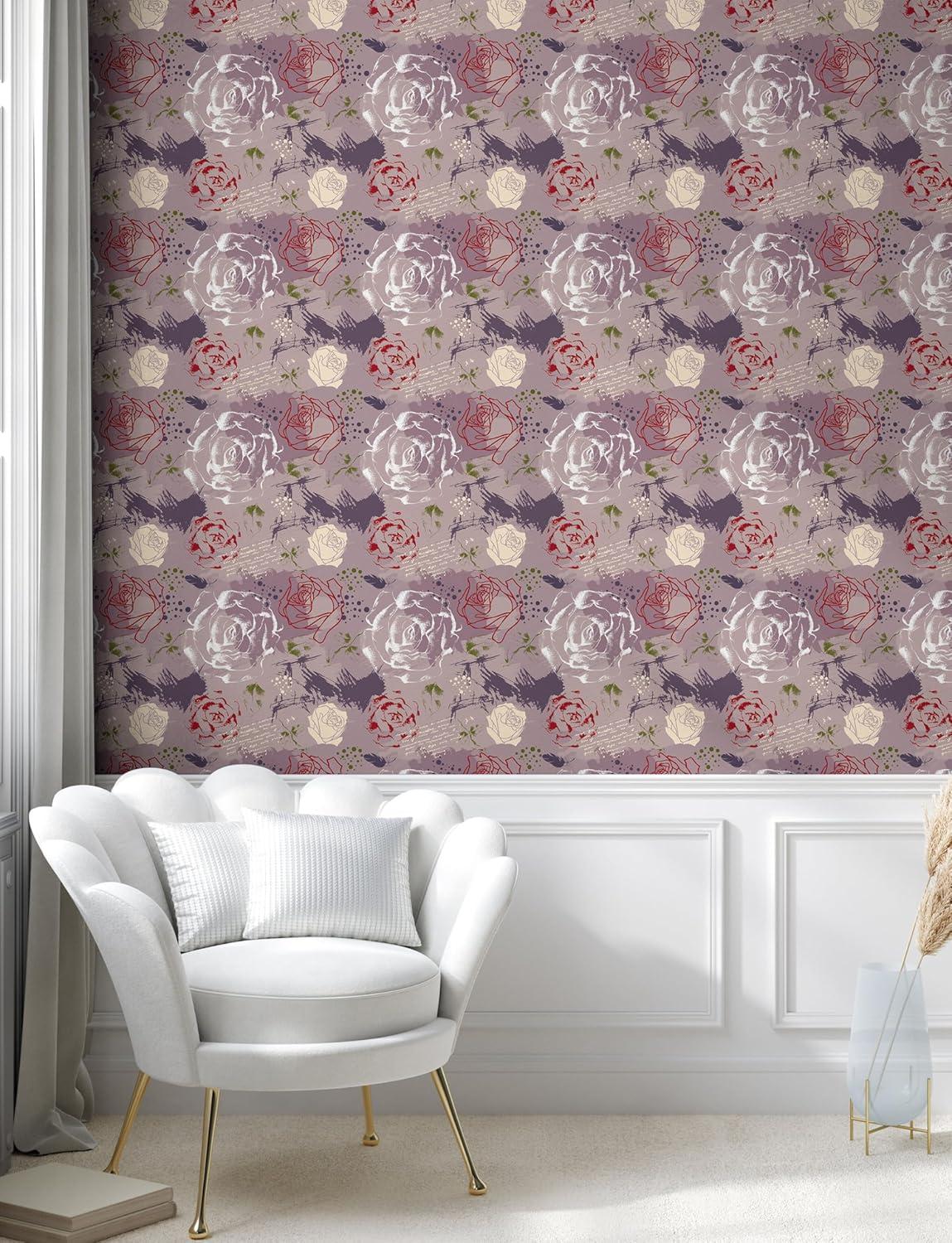 imageAmbesonne Valentine Peel amp Stick Wallpaper for Home PastelColored Rose Flowers Leaves with Brush Strokes Abstract Art SelfAdhesive Living Room Kitchen Accent 13 x 72 Mauve Taupe Sage Green