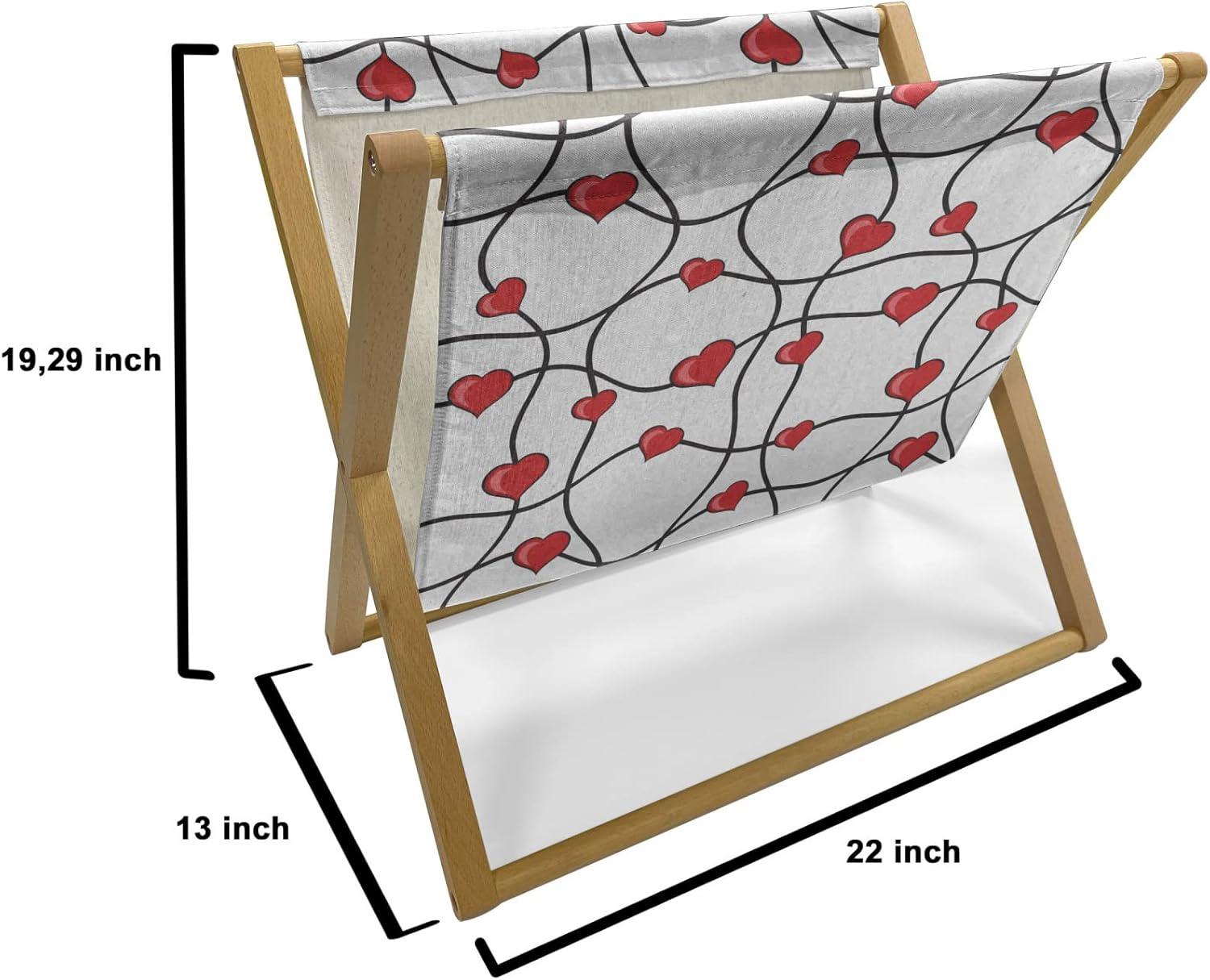 imageAmbesonne Valentines Magazine and Book Holder Geometric Themed Illustration with Lines and Hearts Romantic Valentines Day Decorative Floor Rack Organizer for Living Room 22x19 Red Black WhiteRed Black White