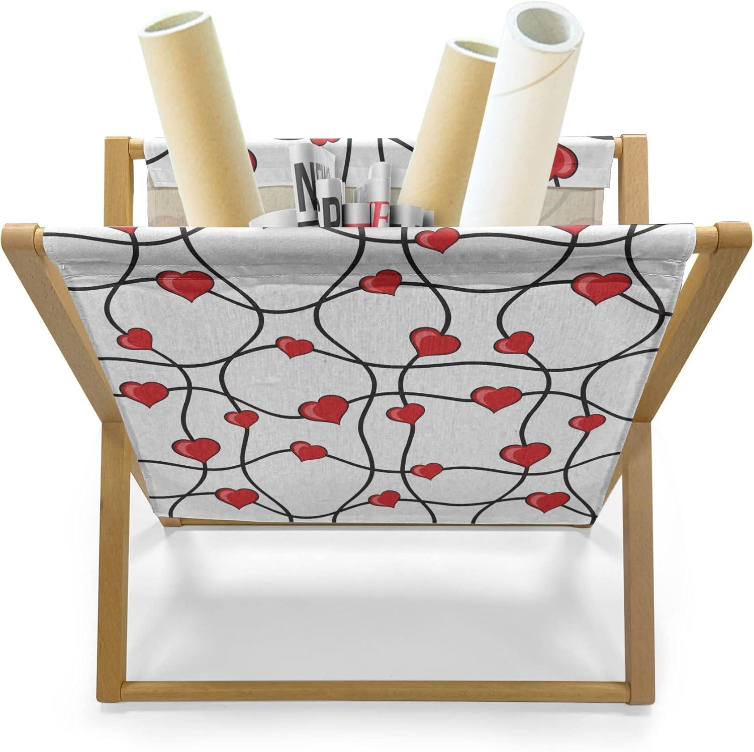 imageAmbesonne Valentines Magazine and Book Holder Geometric Themed Illustration with Lines and Hearts Romantic Valentines Day Decorative Floor Rack Organizer for Living Room 22x19 Red Black WhiteRed Black White
