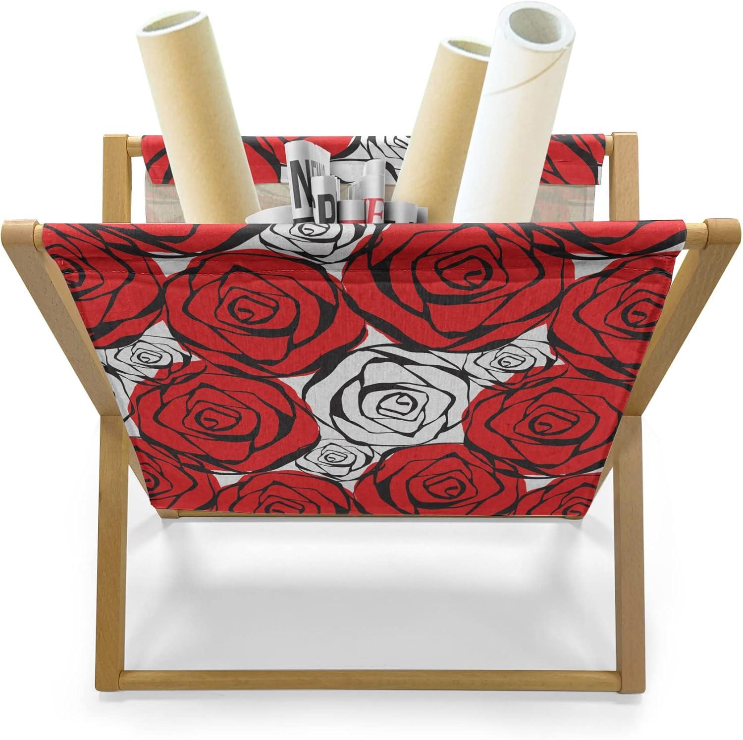 imageAmbesonne Valentines Magazine and Book Holder Geometric Themed Illustration with Lines and Hearts Romantic Valentines Day Decorative Floor Rack Organizer for Living Room 22x19 Red Black WhiteScarlet White Black