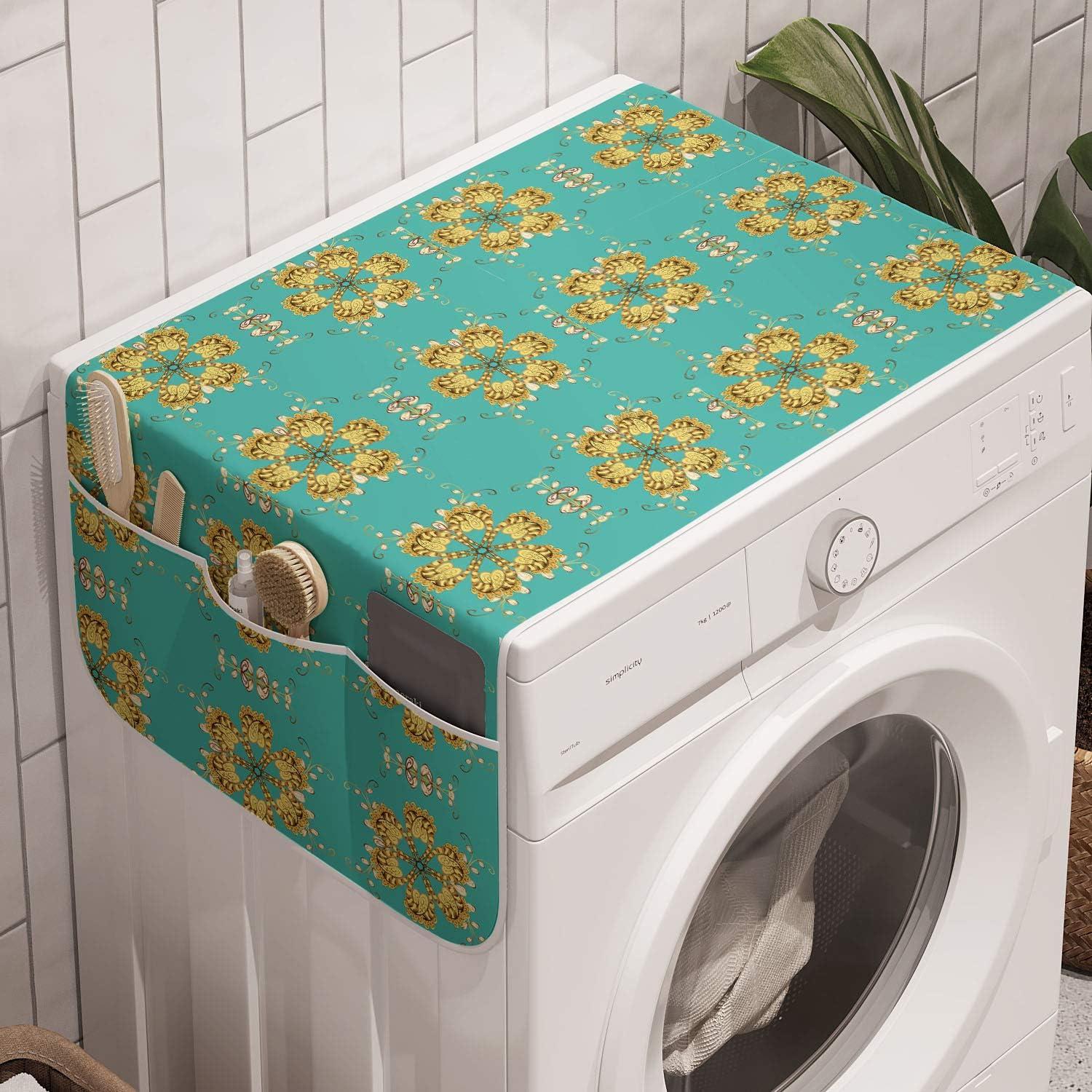 imageAmbesonne Valentines Microwave Oven Cover Romantic Feelings Illustration with Hearts and Flowers Valentines Day Water Resistant Organizer with Pockets for Kitchen 36 x 12 Dark Coral WhiteTurquoise Yellow