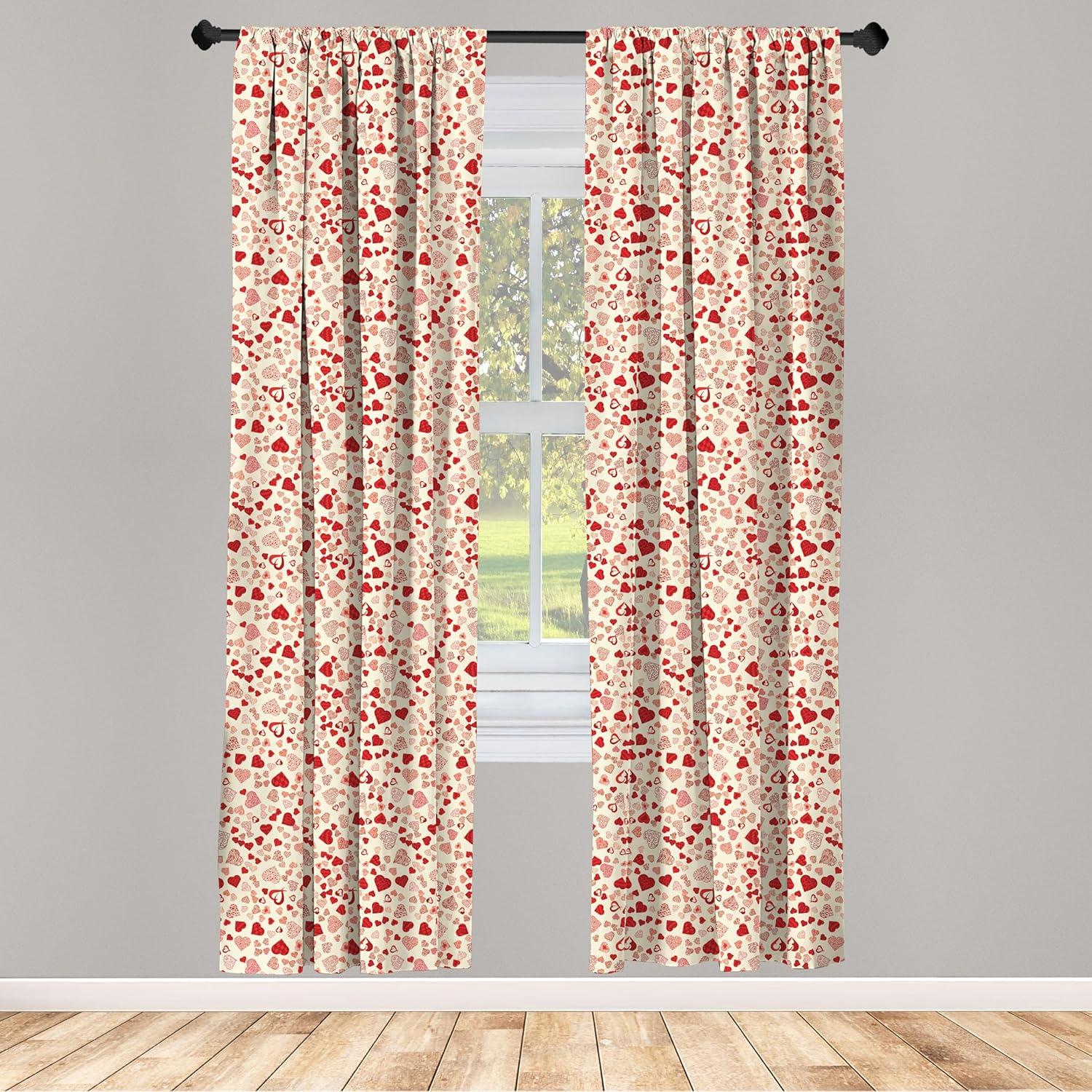 imageAmbesonne Vintage Valentine Curtains Romantic Beauty Repetitive Pattern with Irregular Hearts Window Treatments 2 Panel Set for Living Room Bedroom Pair of 28 x 84 Cream and VermilionCream and Vermilion