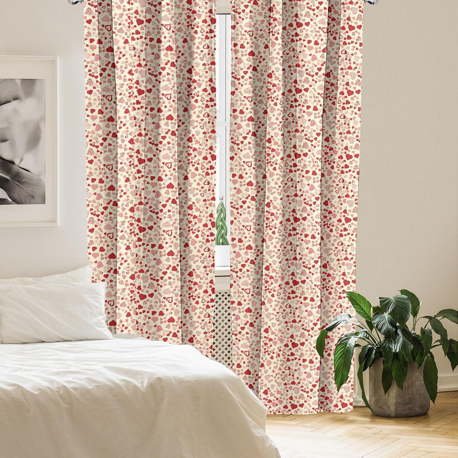 imageAmbesonne Vintage Valentine Curtains Romantic Beauty Repetitive Pattern with Irregular Hearts Window Treatments 2 Panel Set for Living Room Bedroom Pair of 28 x 84 Cream and VermilionCream and Vermilion