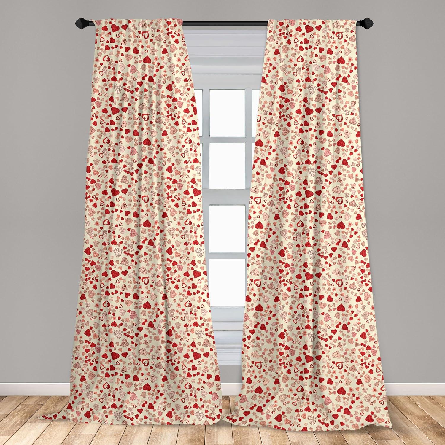 imageAmbesonne Vintage Valentine Curtains Romantic Beauty Repetitive Pattern with Irregular Hearts Window Treatments 2 Panel Set for Living Room Bedroom Pair of 28 x 84 Cream and VermilionCream and Vermilion