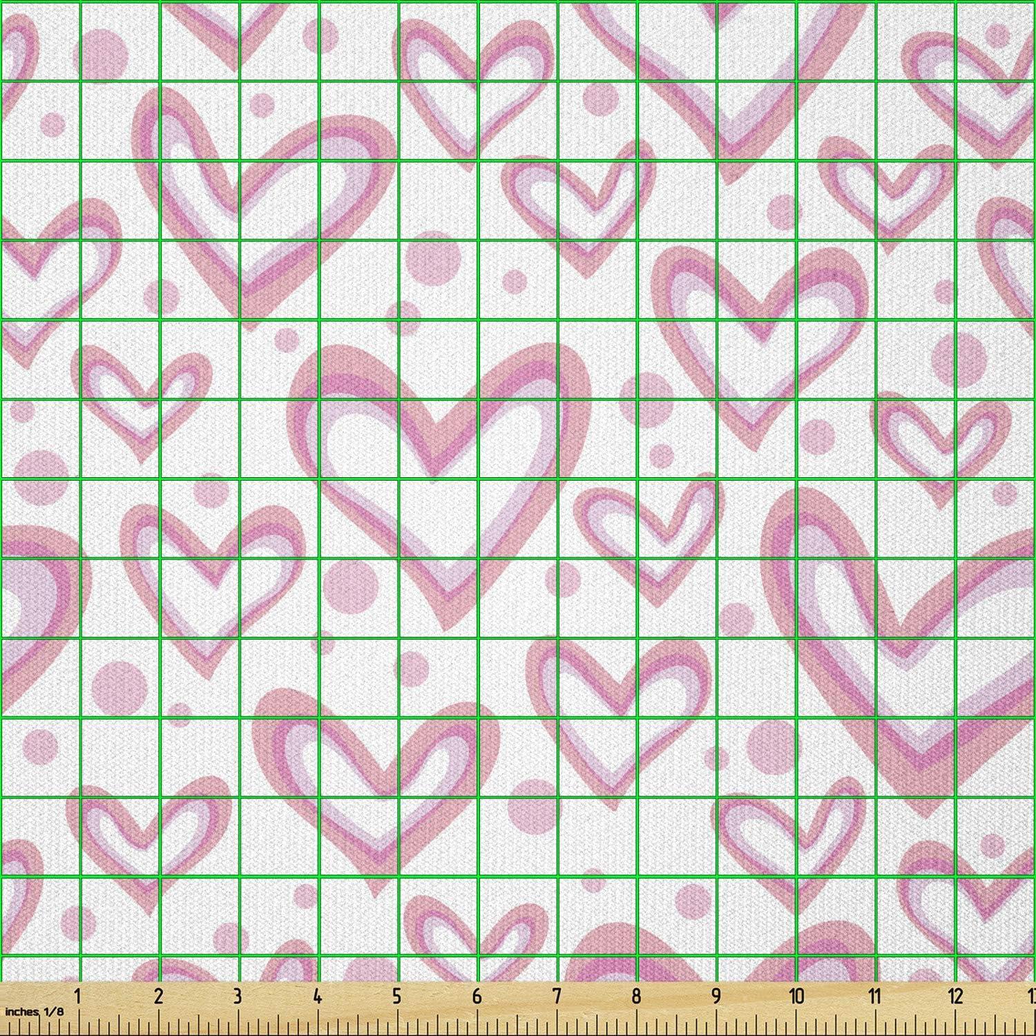 imageAmbesonne Vintage Valentine Fabric by The Yard Pastel Design Pattern of Hearts and Rounds Stretch Knit Fabric for Clothing Sewing and Arts Crafts 3 Yards Pink Pale PinkPink Pale Pink