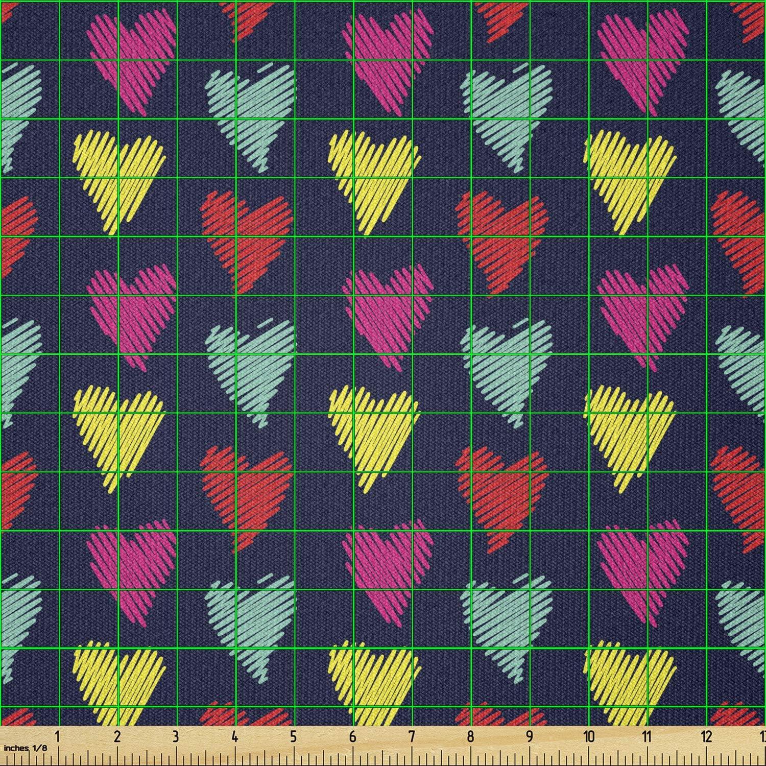 imageAmbesonne Vintage Valentine Fabric by The Yard Romantic Beauty Repetitive Pattern with Irregular Hearts Stretch Knit Fabric for Clothing Sewing and Arts Crafts 10 Yards Cream VermilionSeafoam