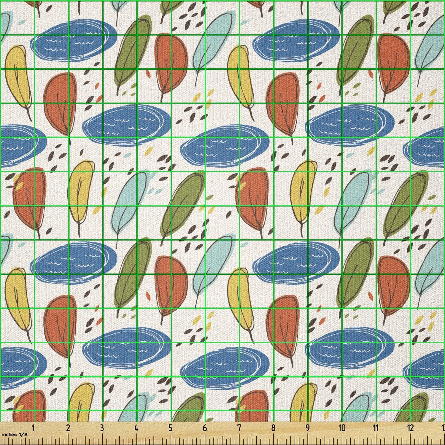 imageAmbesonne Vintage Valentine Fabric by The Yard Romantic Beauty Repetitive Pattern with Irregular Hearts Stretch Knit Fabric for Clothing Sewing and Arts Crafts 10 Yards Cream VermilionBlue Orange