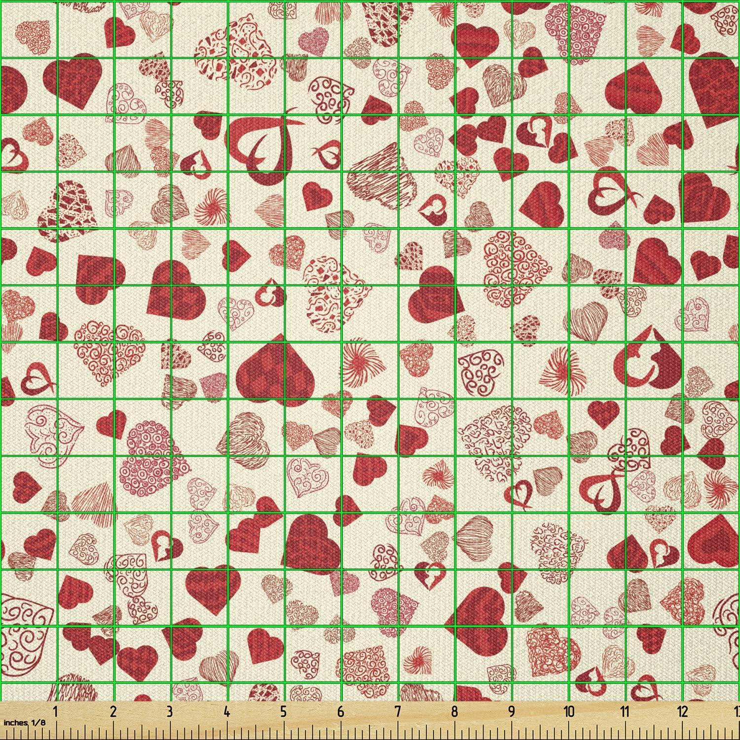 imageAmbesonne Vintage Valentine Fabric by The Yard Romantic Beauty Repetitive Pattern with Irregular Hearts Stretch Knit Fabric for Clothing Sewing and Arts Crafts 10 Yards Cream VermilionCream Vermilion
