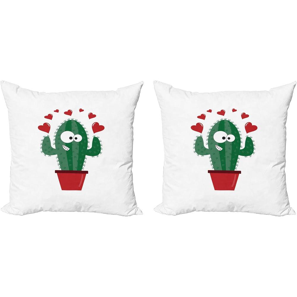 imageAmbesonne Cactus Decorative Throw Pillow Case Pack of 2 Funny Cartoon Lover in a Pot with Romantic Hearts Valentines Day Couch Bedroom Living Room Cushion Cover 24 Jade Green and Dark Pink