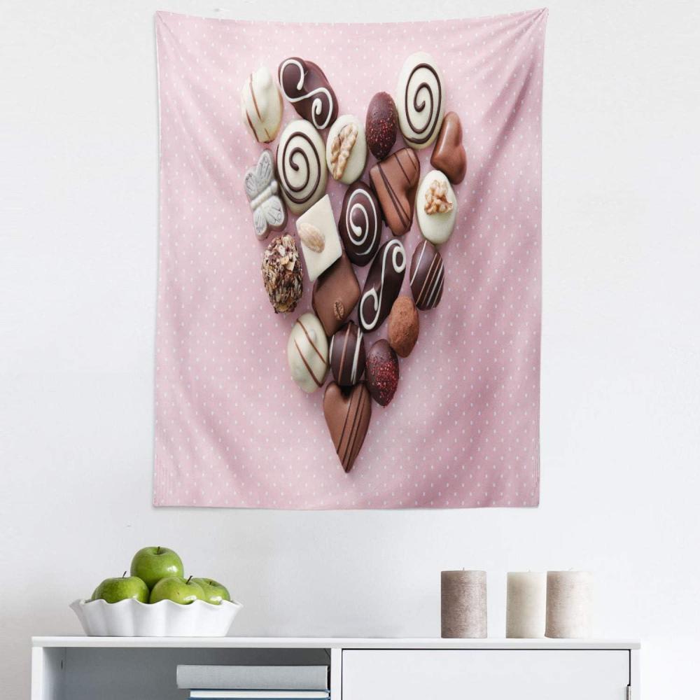 imageAmbesonne Chocolate Tapestry Chocolate Candies Heart Shape Composition on Pink Backdrop for St Valentines Day Fabric Wall Hanging Decor for Bedroom Living Room Dorm 23 X 28 MulticolorMulticolor