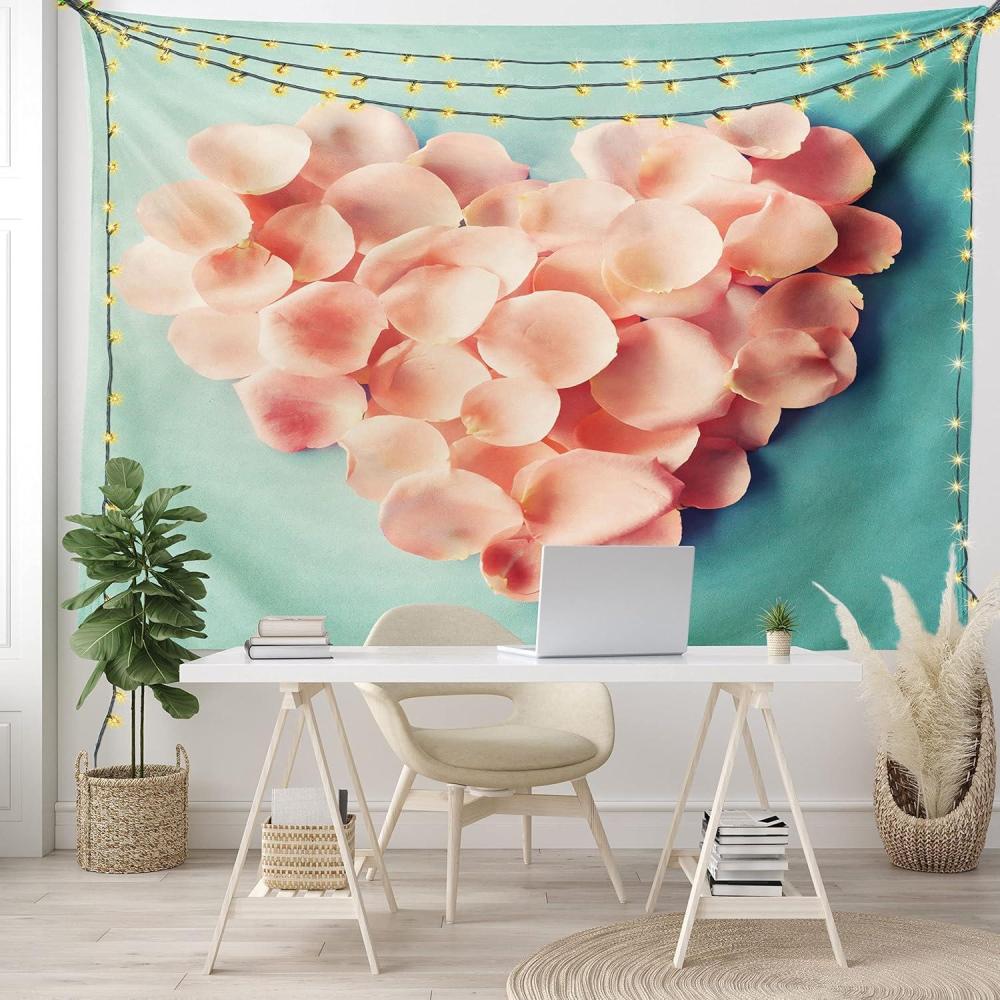 imageAmbesonne Coral Tapestry Heart Shaped Floral Petals Valentines Mothers and Wedding Day Still Life Wide Wall Hanging for Bedroom Living Room Dorm 60 X 40 Peach MintSilky Satin Fabric