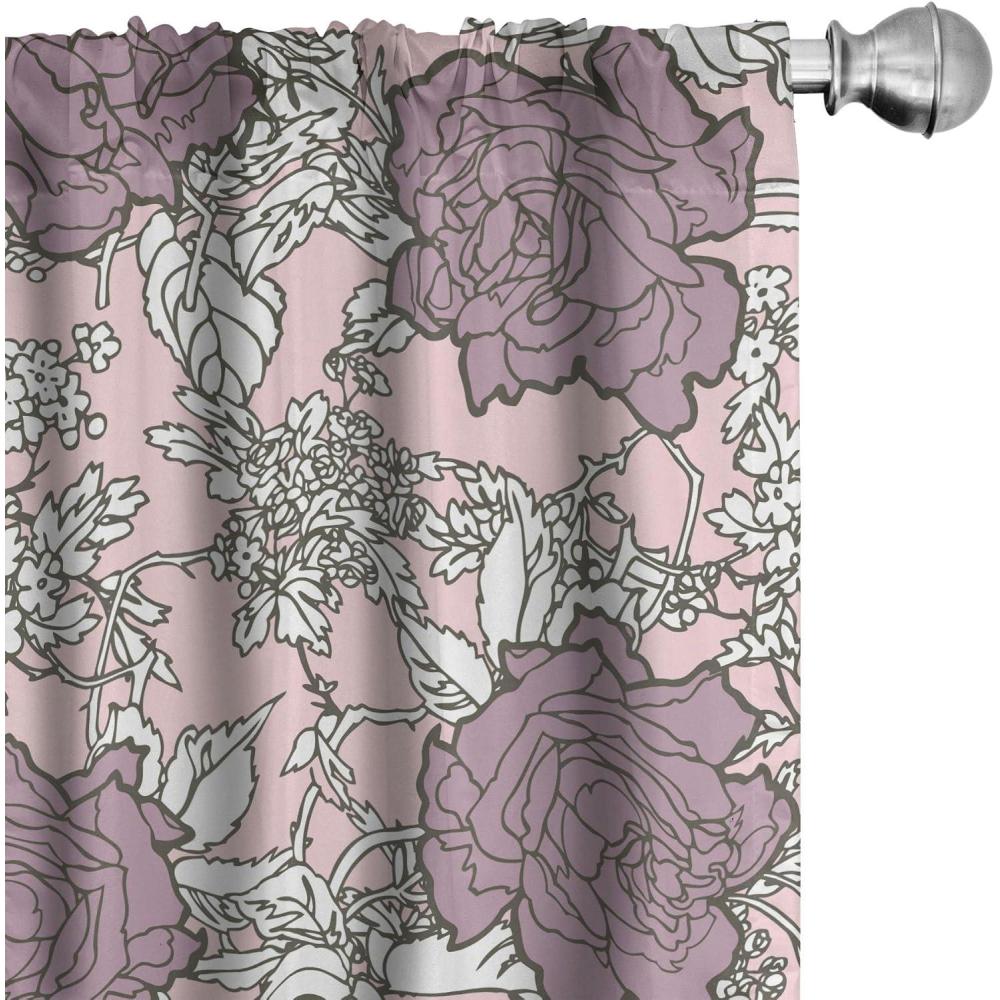 imageAmbesonne Floral Curtains Romantic Valentines Day Theme Overlapping Simplistic Rose Flowers Art Window Treatments 2 Panel Set for Living Room Bedroom Pair of 28 x 84 Pale Salmon and BlushPale Mauve White Sepia