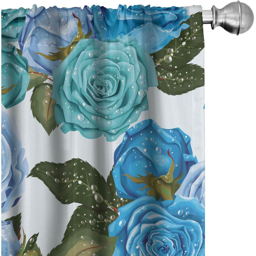 imageAmbesonne Floral Curtains Valentines Day Concept Art Pastel Repetitive Roses Pattern Plot Window Treatments 2 Panel Set for Living Room Bedroom Pair of 28 x 84 Dark Pink Blush and WhiteSky Blue and Green Brown