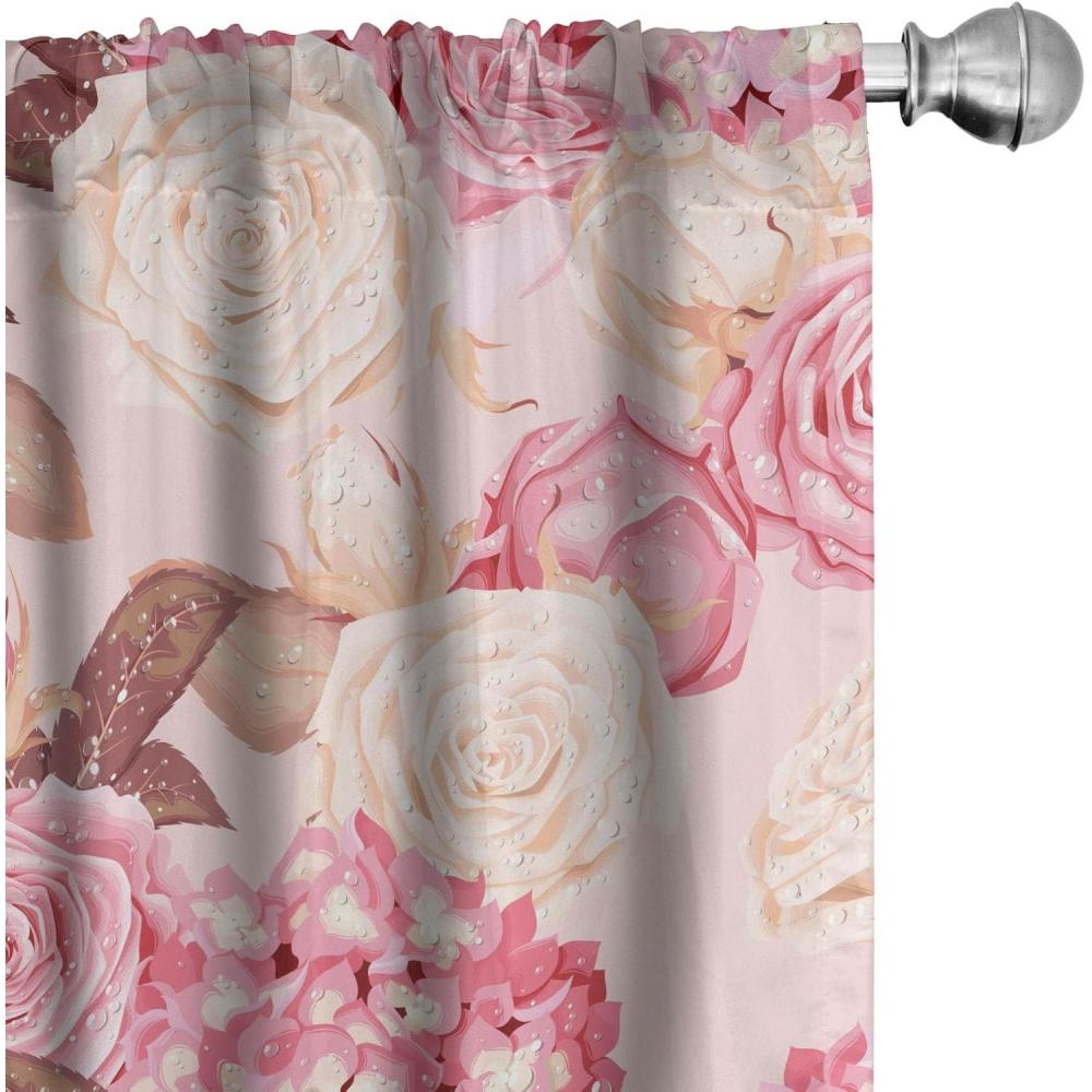 imageAmbesonne Floral Curtains Valentines Day Concept Art Pastel Repetitive Roses Pattern Plot Window Treatments 2 Panel Set for Living Room Bedroom Pair of  28 x 84 Dark Pink Blush and WhitePastel Pink Pale Peach