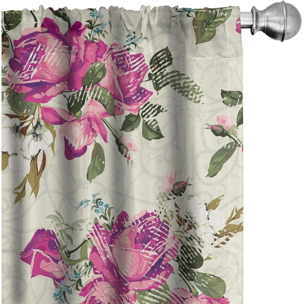 imageAmbesonne Floral Curtains Valentines Day Theme Grunge Style Repetitive Rose Flowers Abstract Window Treatments 2 Panel Set for Living Room Bedroom Pair of 28 x 84 Pale Fuchsia and SepiaPale Fuchsia and Sepia