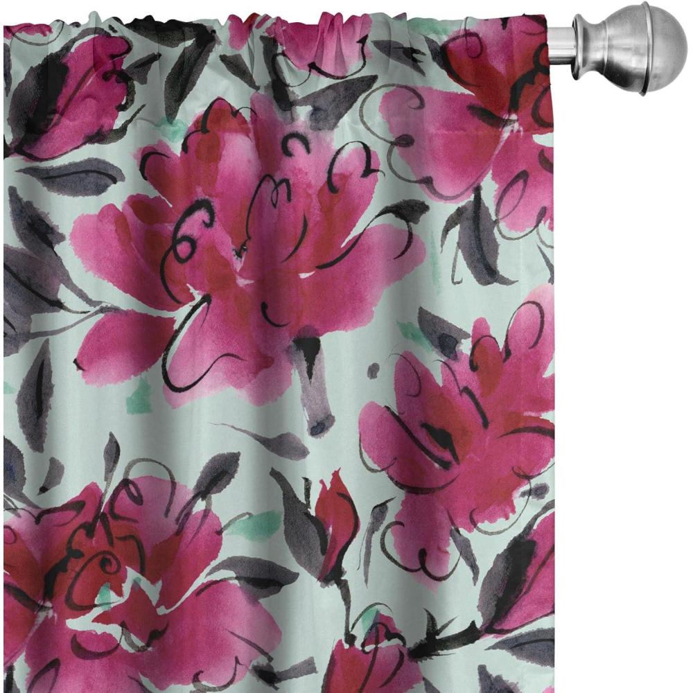imageAmbesonne Floral Curtains Valentines Day Theme Grunge Style Repetitive Rose Flowers Abstract Window Treatments 2 Panel Set for Living Room Bedroom Pair of  28 x 84 Pale Fuchsia and SepiaDark Magenta Mint Green