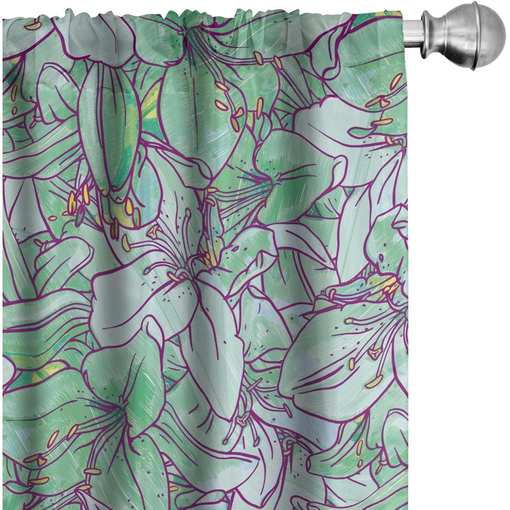 imageAmbesonne Floral Curtains Valentines Day Theme Grunge Style Repetitive Rose Flowers Abstract Window Treatments 2 Panel Set for Living Room Bedroom Pair of 28 x 84 Pale Fuchsia and SepiaPale Green and Earth Yellow