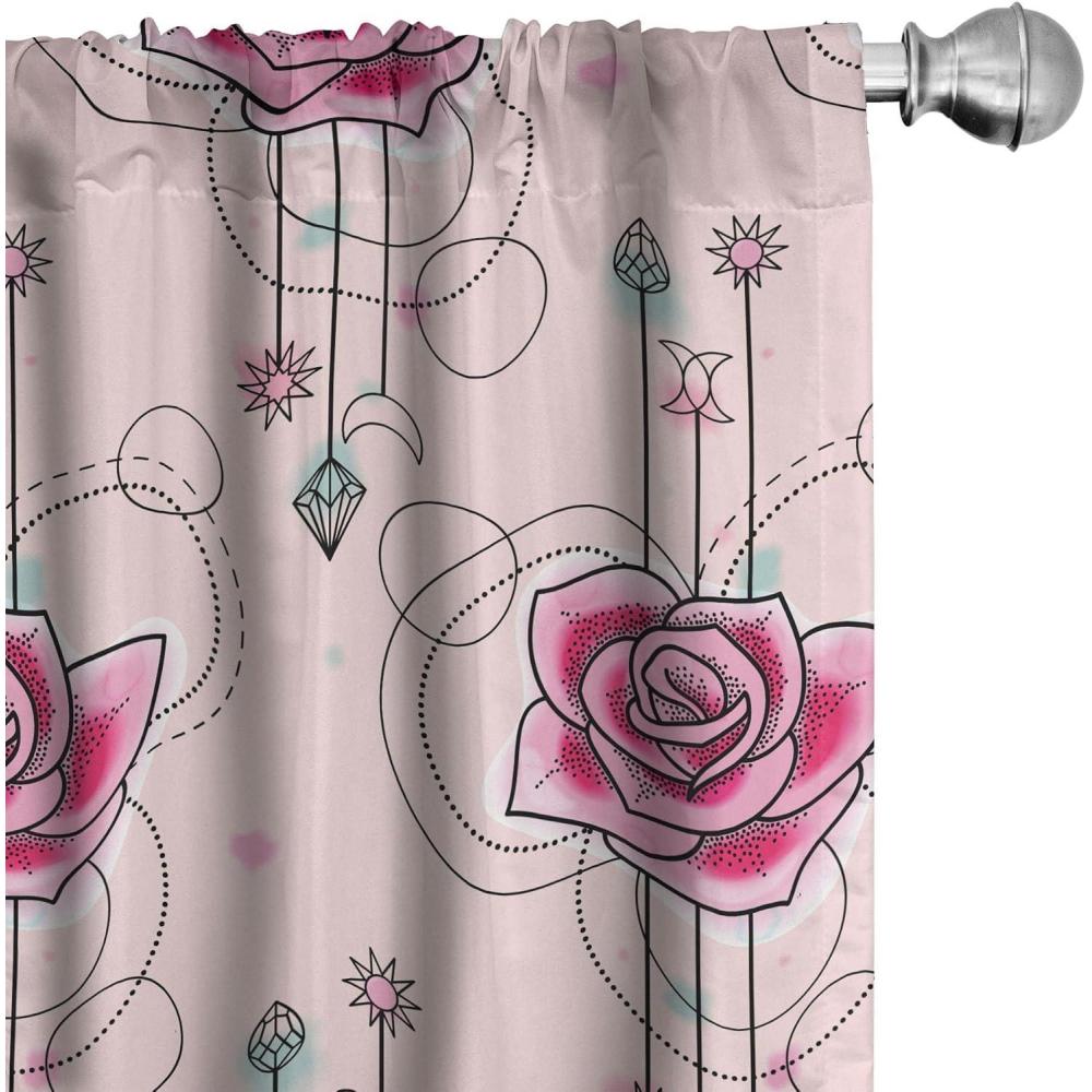 imageAmbesonne Floral Curtains Valentines Day Theme Grunge Style Repetitive Rose Flowers Abstract Window Treatments 2 Panel Set for Living Room Bedroom Pair of 28 x 84 Pale Fuchsia and SepiaHot Pink Pale Blue