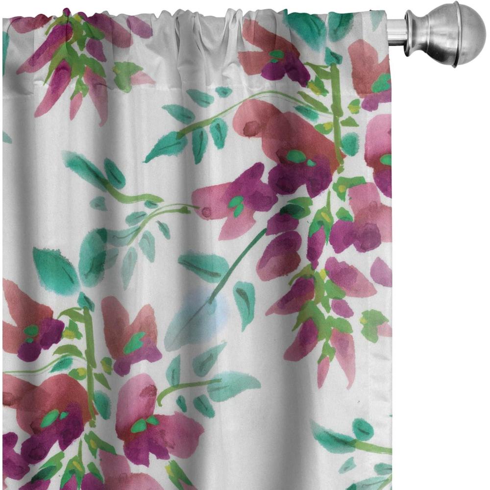 imageAmbesonne Floral Curtains Valentines Day Theme Grunge Style Repetitive Rose Flowers Abstract Window Treatments 2 Panel Set for Living Room Bedroom Pair of  28 x 84 Pale Fuchsia and SepiaPistachio Green and Ruby