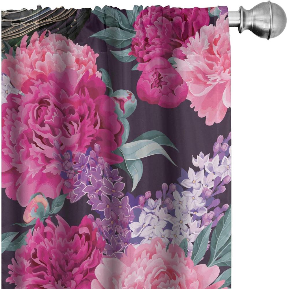 imageAmbesonne Floral Curtains Valentines Day Theme Grunge Style Repetitive Rose Flowers Abstract Window Treatments 2 Panel Set for Living Room Bedroom Pair of 28 x 84 Pale Fuchsia and SepiaMagenta and Cadet Blue