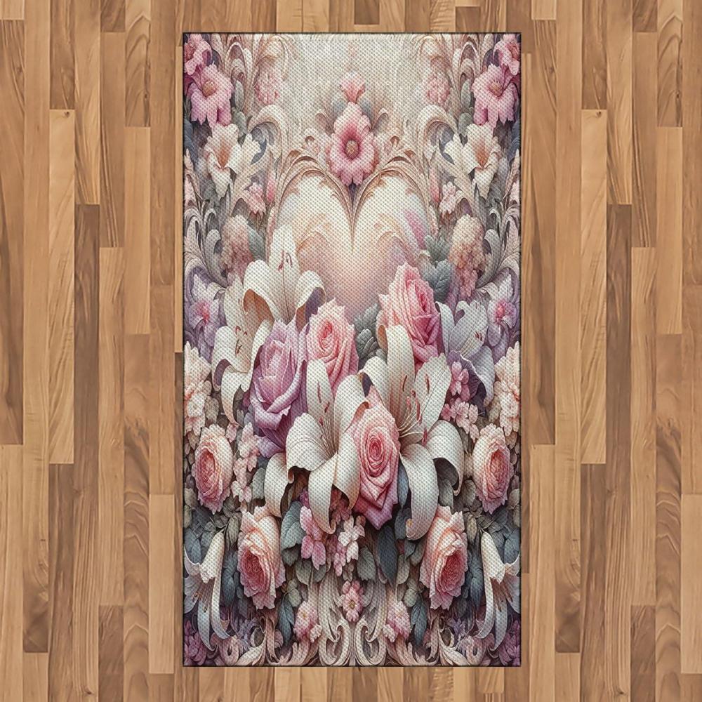 imageAmbesonne Floral Heart Area Rug Tenderness of Romantic Garden Ivy Branches and Roses Valentines Day Flat Woven Accent Rug for Living Room Bedroom Dining Room 2 6 x 5 Laurel Green and PinkPale Pink Peach and Lilac