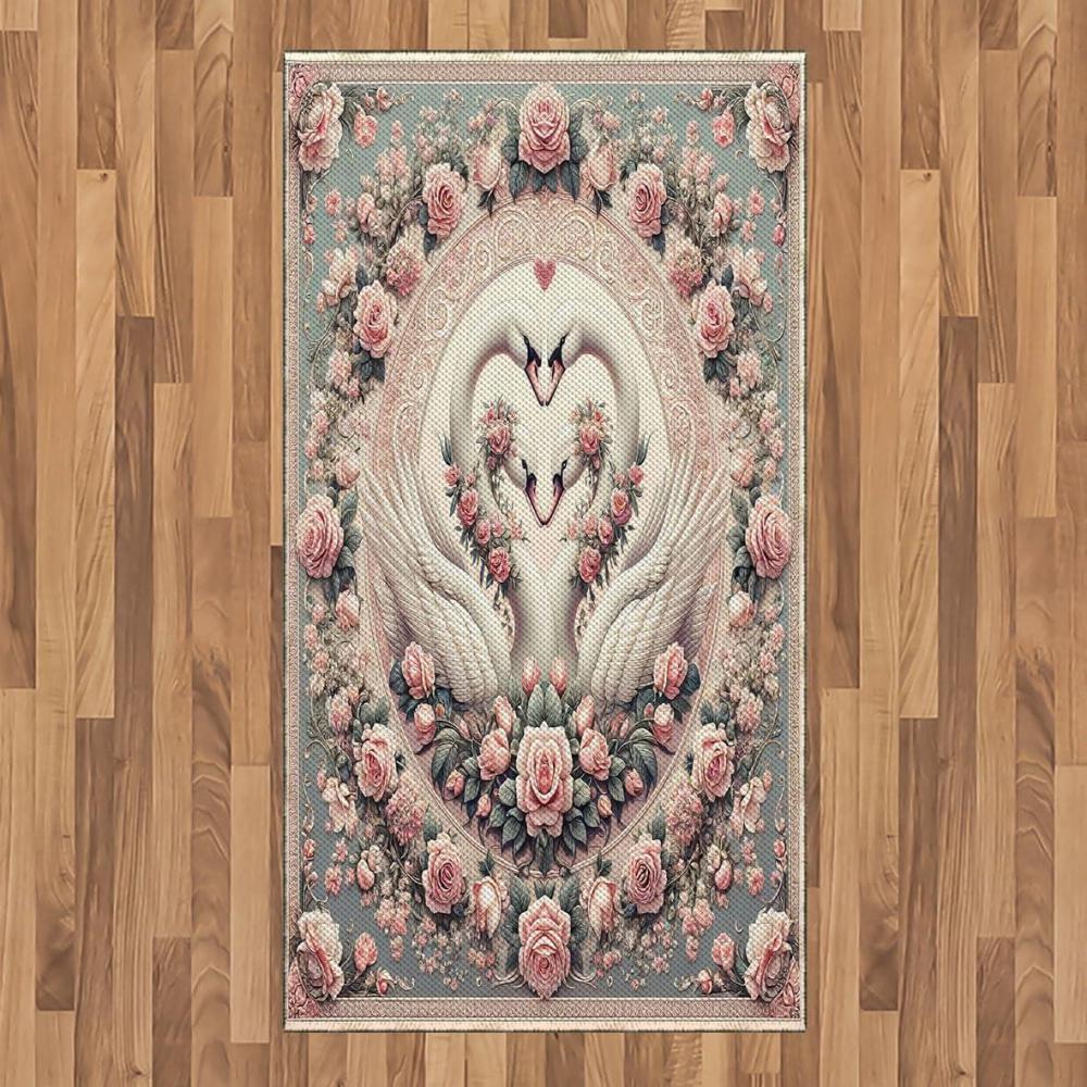 imageAmbesonne Floral Heart Area Rug Tenderness of Romantic Garden Ivy Branches and Roses Valentines Day Flat Woven Accent Rug for Living Room Bedroom Dining Room 2 6 x 5 Laurel Green and PinkPale Pink Pale Cadet Blue