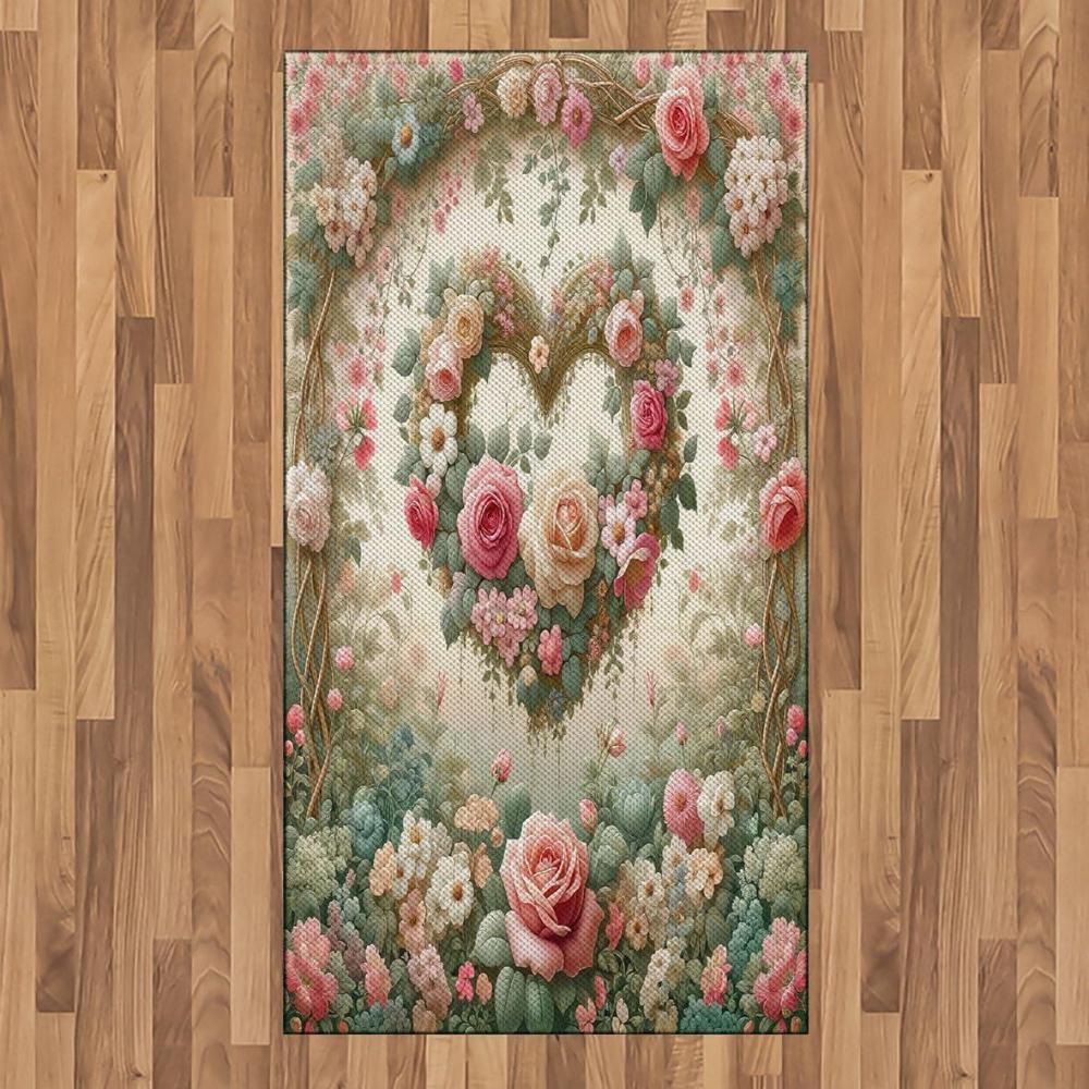 imageAmbesonne Floral Heart Area Rug Tenderness of Romantic Garden Ivy Branches and Roses Valentines Day Flat Woven Accent Rug for Living Room Bedroom Dining Room 2 6 x 5 Laurel Green and PinkLaurel Green and Pink