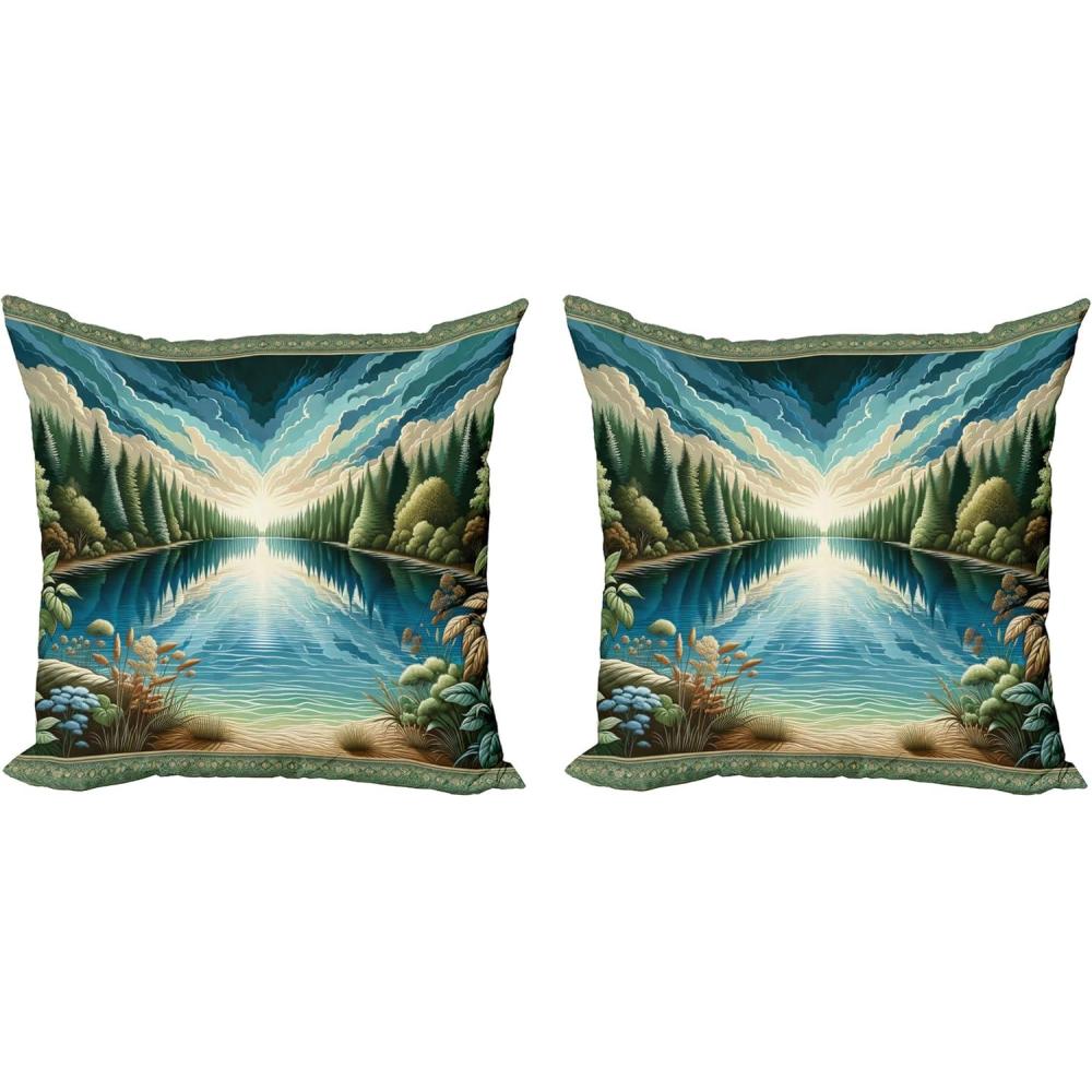 imageAmbesonne Floral Heart Decorative Throw Pillow Case Pack of 2 Tenderness of Romantic Garden Ivy Branches and Roses Valentines Day Couch Bedroom Living Room Cushion Cover 16 Laurel Green and PinkGreen Blue