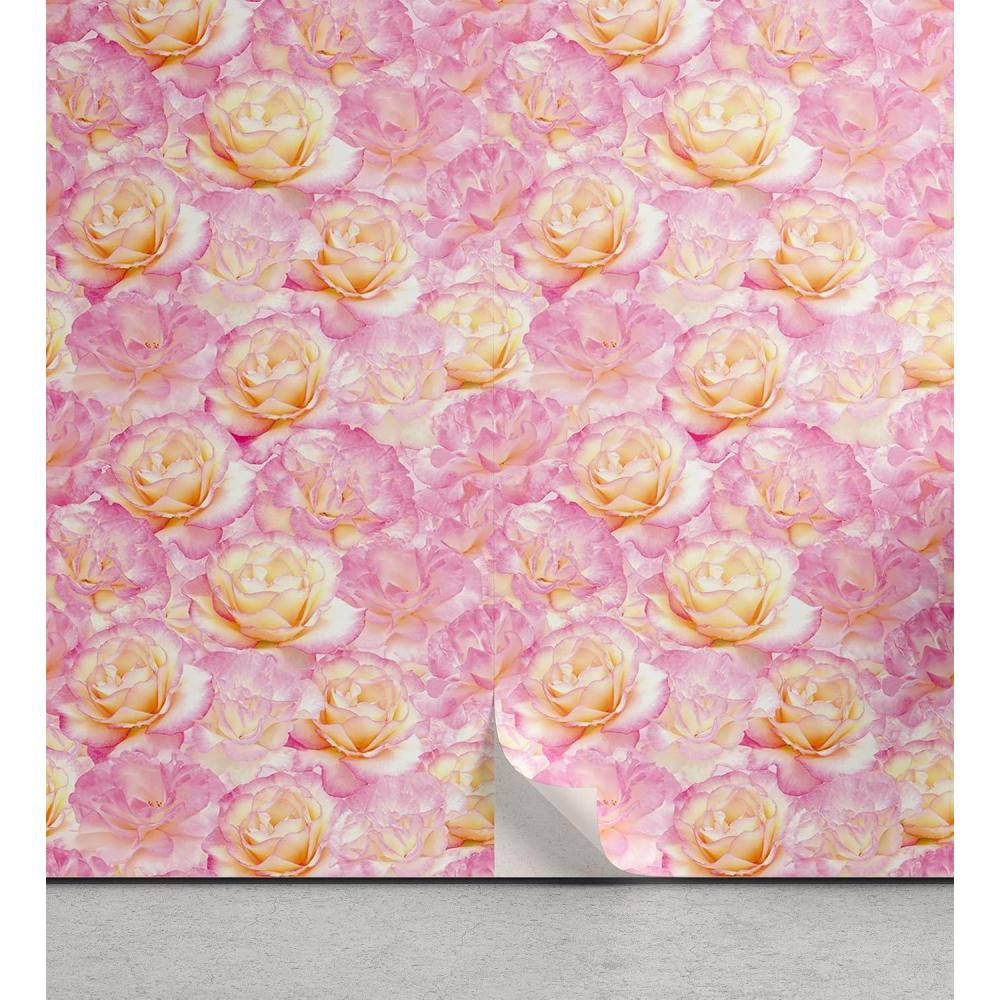 imageAmbesonne Floral Peel amp Stick Wallpaper for Home Closeup of Repetitive Roses Pattern Summer Nature Valentine Art SelfAdhesive Living Room Kitchen Accent 13 x 72 Pastel Pink and Pale Fuchsia