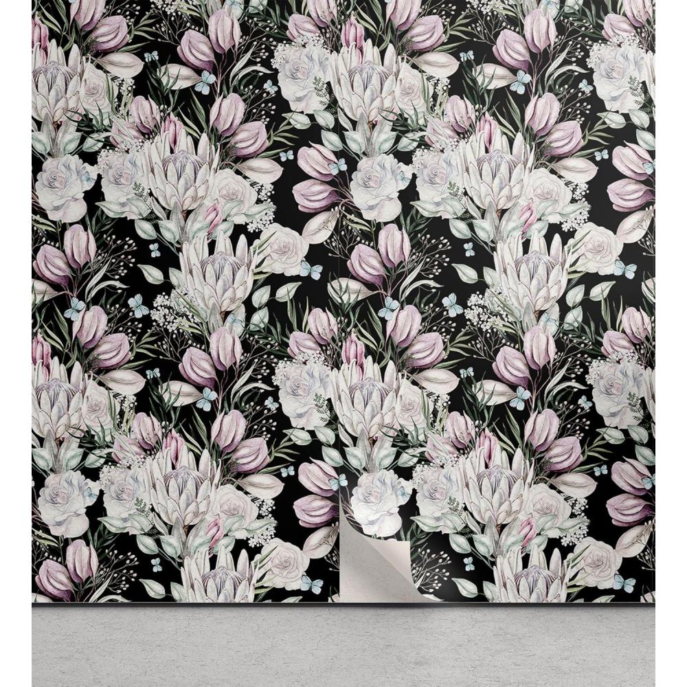 imageAmbesonne Floral Peel amp Stick Wallpaper for Home Roses Lavender Eucalyptus Watercolor Valentines Day Romantic Concept SelfAdhesive Living Room Kitchen Accent 13 x 100 Purple Grey and Off White