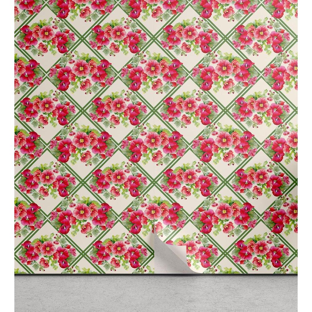 imageAmbesonne Floral Peel amp Stick Wallpaper for Home Valentines Day Theme Flowers Vintage Botanical Nature Ornament Art SelfAdhesive Living Room Kitchen Accent 13 x 100 Dark Coral and Fern Green