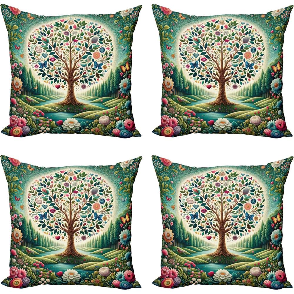 imageAmbesonne Frog Decorative Throw Pillow Case Pack of 4 Valentines Day Croaker Couple Enjoying a Romantic Dinner Art Whimsical Cushion Cover for Couch Living Room Car 20 Fern Green White BrownGreen Blue and Pink
