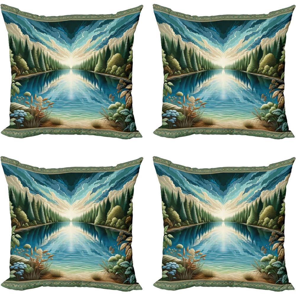 imageAmbesonne Frog Decorative Throw Pillow Case Pack of 4 Valentines Day Croaker Couple Enjoying a Romantic Dinner Art Whimsical Cushion Cover for Couch Living Room Car 20 Fern Green White BrownGreen Blue