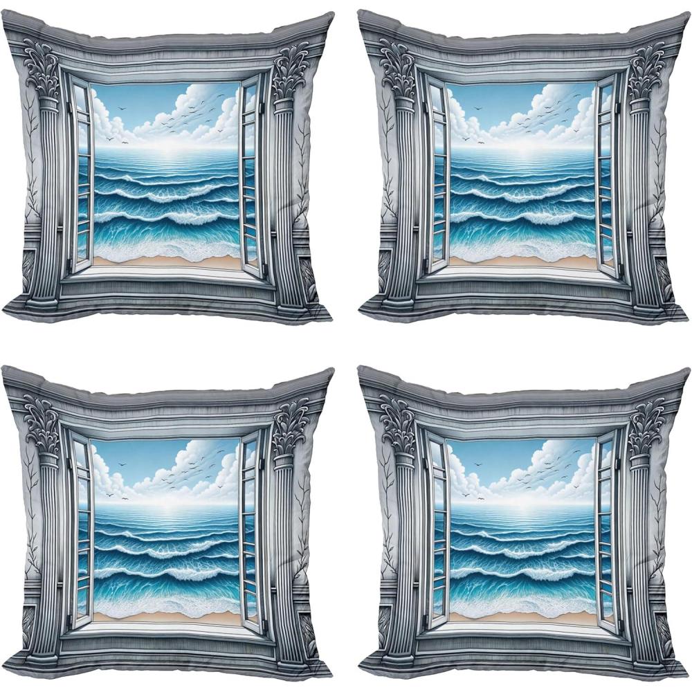 imageAmbesonne Frog Decorative Throw Pillow Case Pack of 4 Valentines Day Croaker Couple Enjoying a Romantic Dinner Art Whimsical Cushion Cover for Couch Living Room Car 20 Fern Green White BrownSea Blue Coconut and Camel