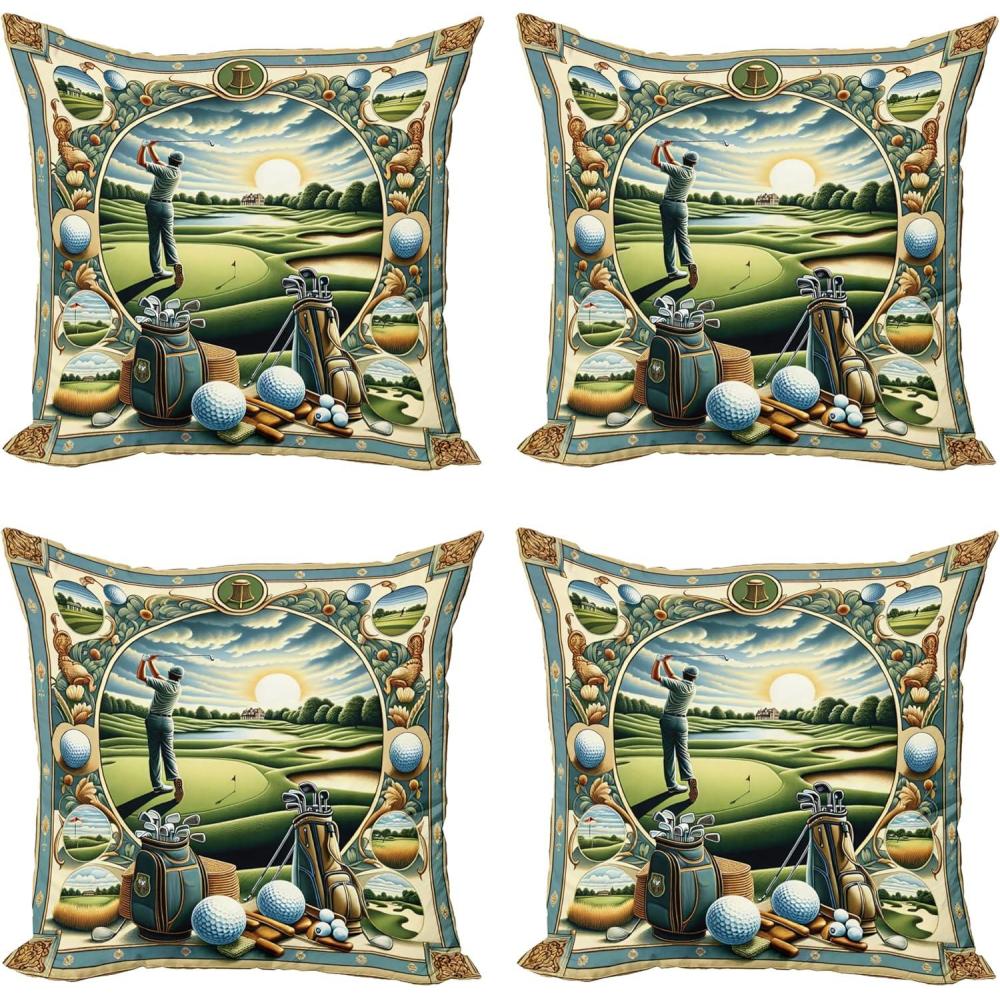 imageAmbesonne Frog Decorative Throw Pillow Case Pack of 4 Valentines Day Croaker Couple Enjoying a Romantic Dinner Art Whimsical Cushion Cover for Couch Living Room Car 20 Fern Green White BrownFern Green Blue and Mustard