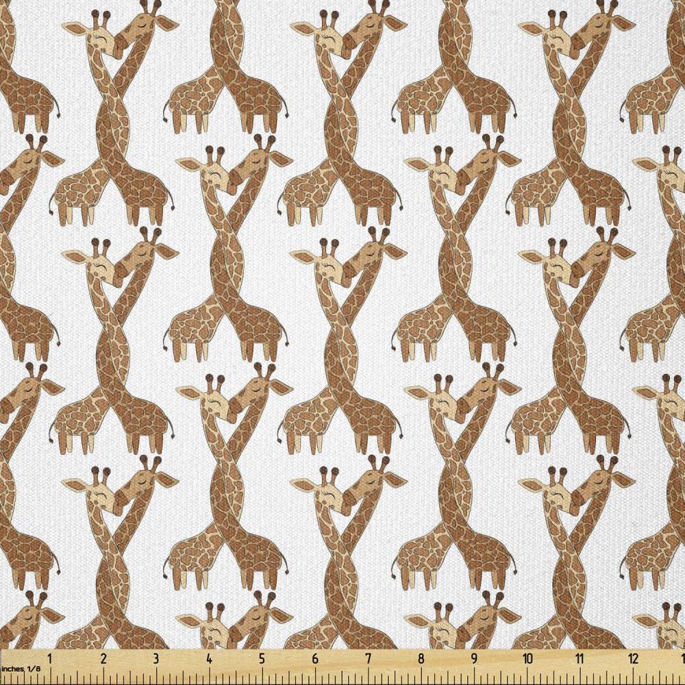 imageAmbesonne Giraffe Fabric by The Yard Couple Kissing Valentines Day Theme Lovers of Safari Animals Fun Romance Stretch Knit Fabric for Clothing Sewing and Arts Crafts 1 Yard Cinnamon White PeachCinnamon White Peach