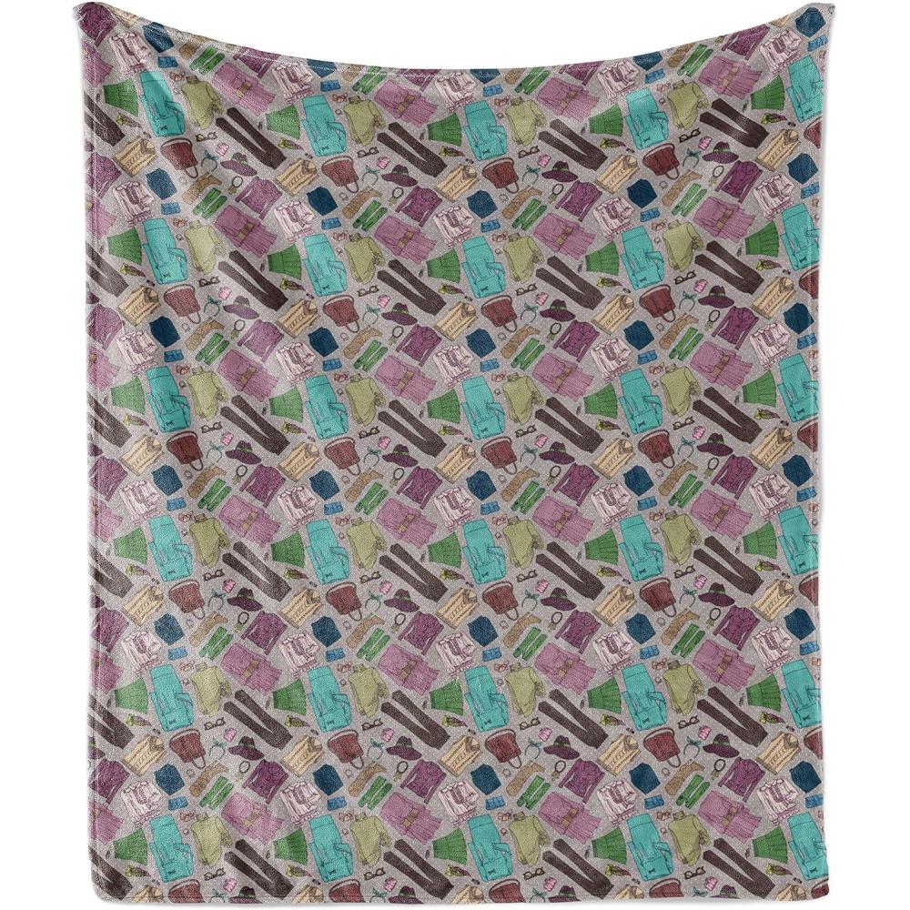 imageAmbesonne Hipster Throw Blanket Woman Clothing and Accessories Pattern in Sketchy Style Fashion and Glamor Theme Flannel Fleece Accent Piece Soft Couch Cover for Adults 50 x 60 MulticolorMulticolor