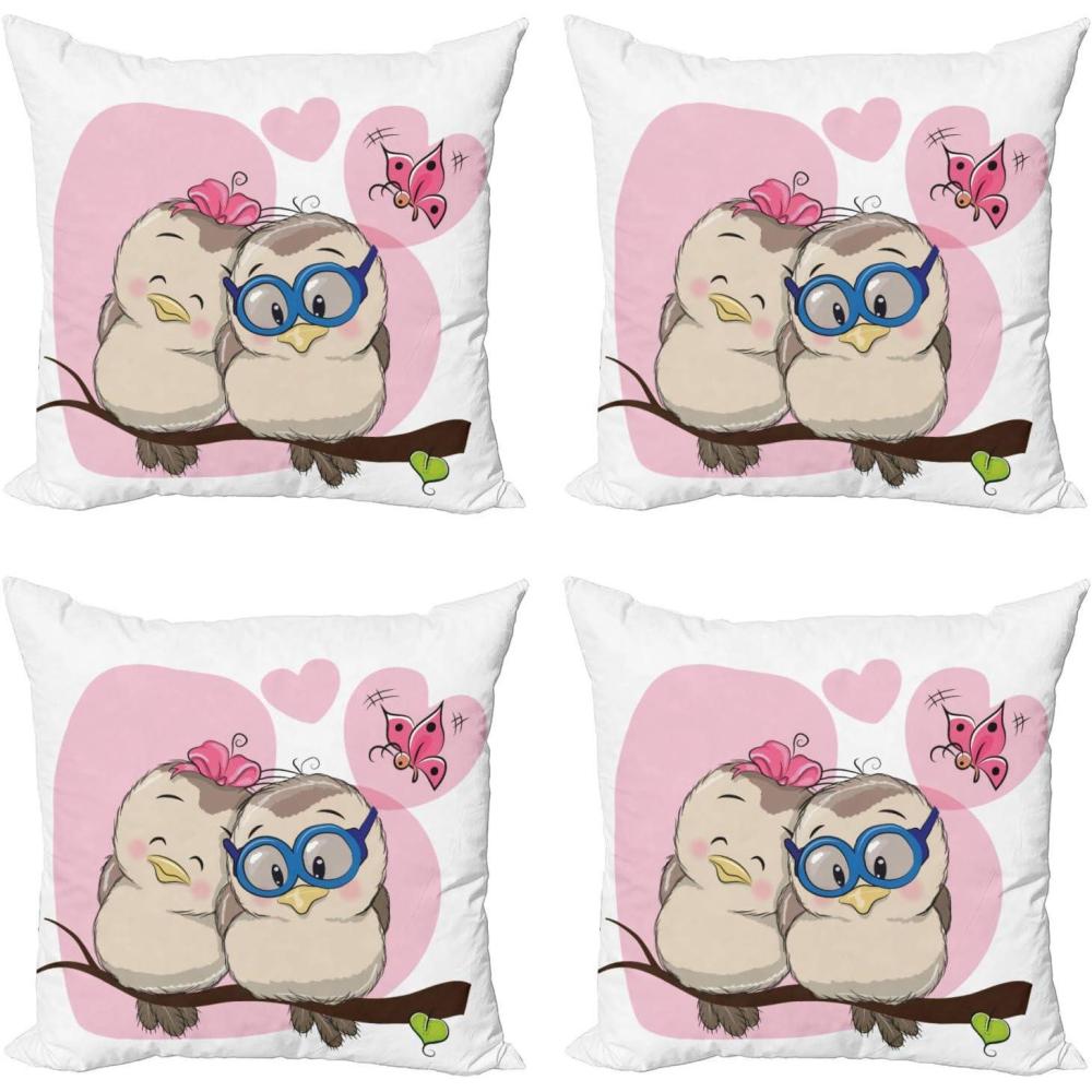 imageAmbesonne Love Decorative Throw Pillow Case Pack of 4 Cartoon Birds is Sitting on a Branch Bee Smiling Loving Valentine Cushion Cover for Couch Living Room Car 16 Pale Pink Beige Taupe24