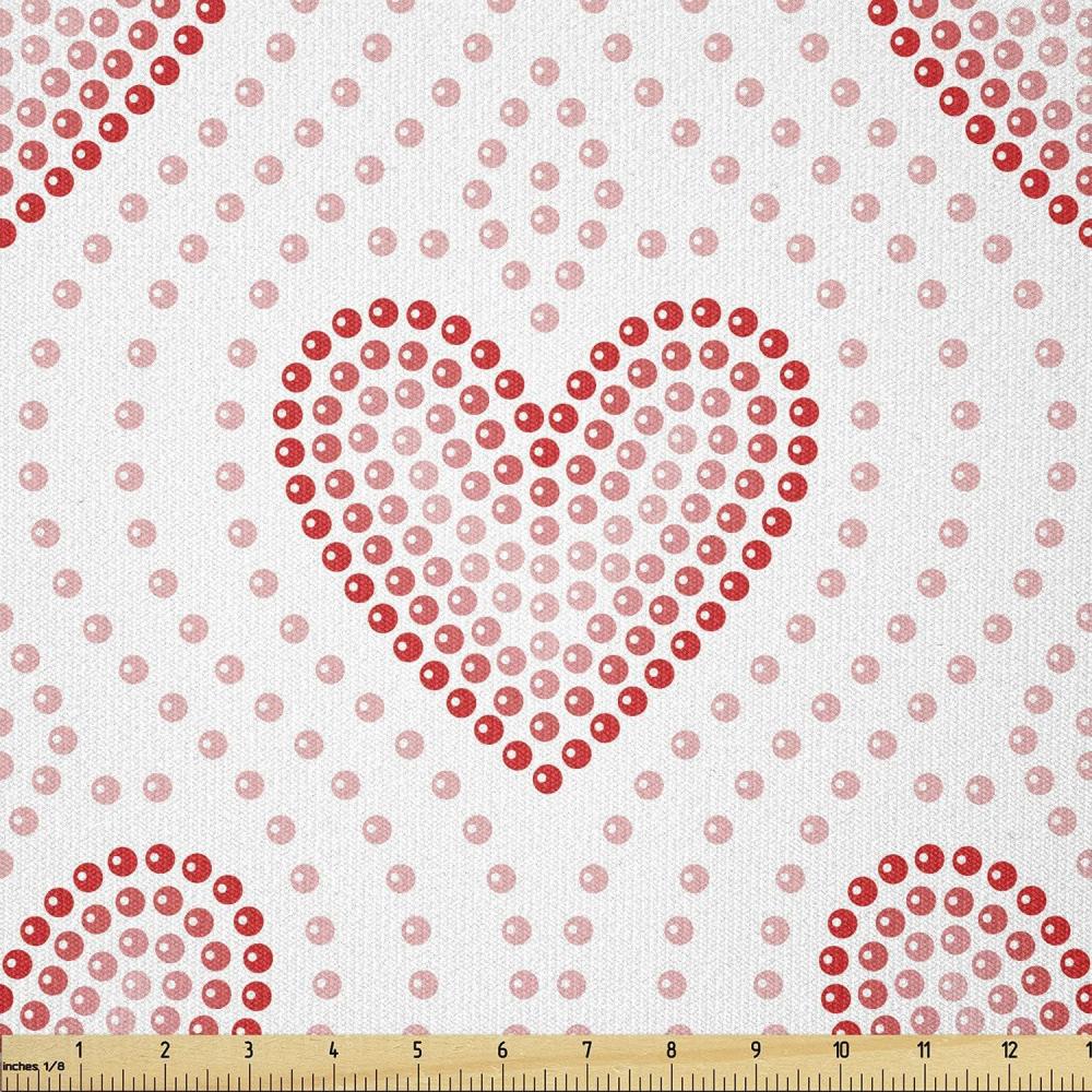 imageAmbesonne Pearls Fabric by The Yard Dotted Heart Pattern Love Themed Illustration Valentines Day Adornment Stretch Knit Fabric for Clothing Sewing and Arts Crafts 3 Yards Blush Cream RedBlush Cream Red
