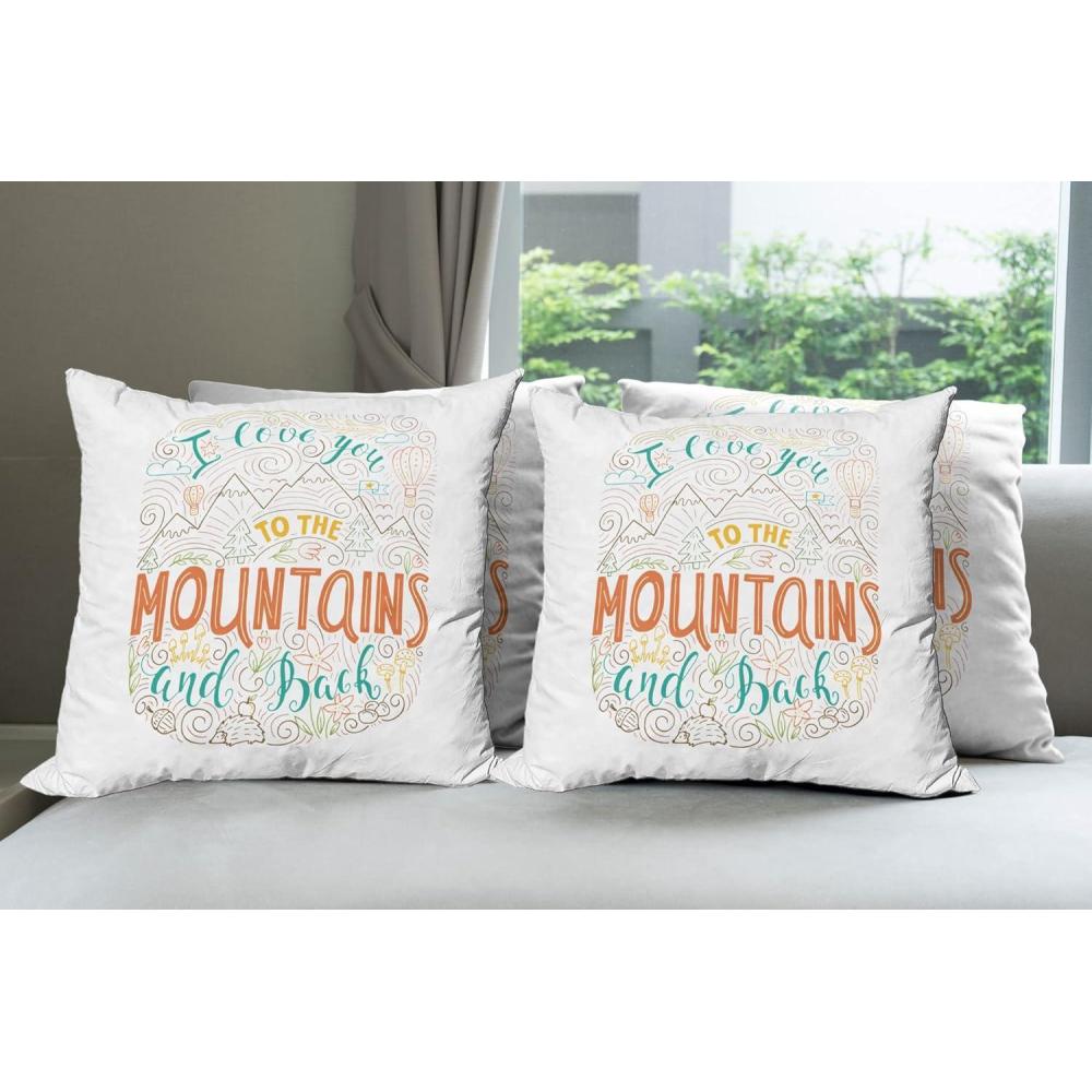 imageAmbesonne Saying Decorative Throw Pillow Case Pack of 4 I Love You to the Mountains and Back Words Valentines Day Theme Exploration Outdoors Cushion Cover for Couch Living Room Car 20 Orange Teal
