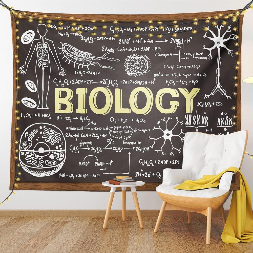 imageAmbesonne Science Tapestry Black Chalkboard Biology Hand Written Wide Wall Hanging for Bedroom Living Room Dorm 80 X 60 Black Brown Pale Yellow