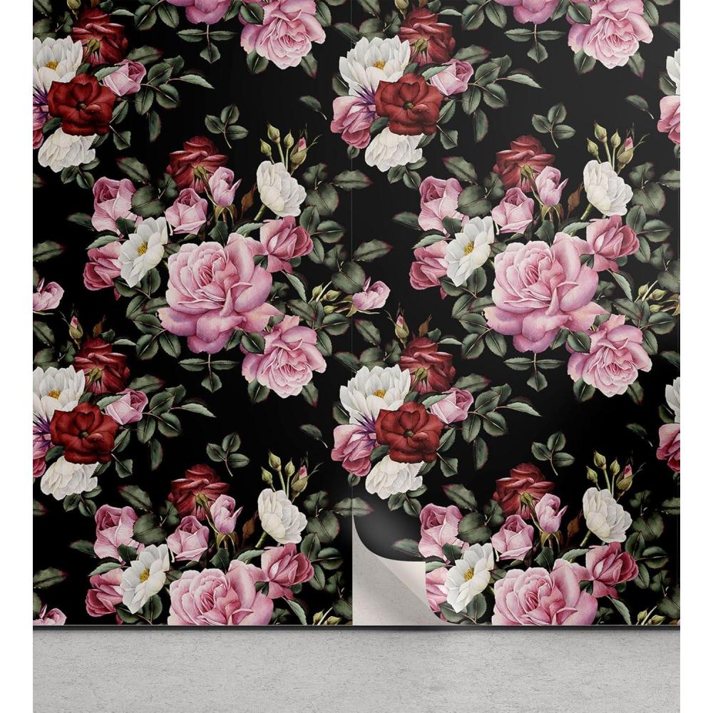 imageAmbesonne Valentine Peel amp Stick Wallpaper for Home Colorful Roses and Leaves Repetitive Art on Monochrome Backdrop SelfAdhesive Living Room Kitchen Accent 13 x 100 Mauve Taupe and Fern Green