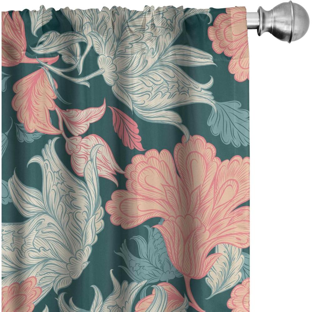 imageAmbesonne Valentines Day Curtains Simple Grunge Design Line Hearts Pattern on Striped Backdrop Window Treatments 2 Panel Set for Living Room Bedroom Pair of  28 x 63 Dark Coral Coral DimgrayDark Teal Coral