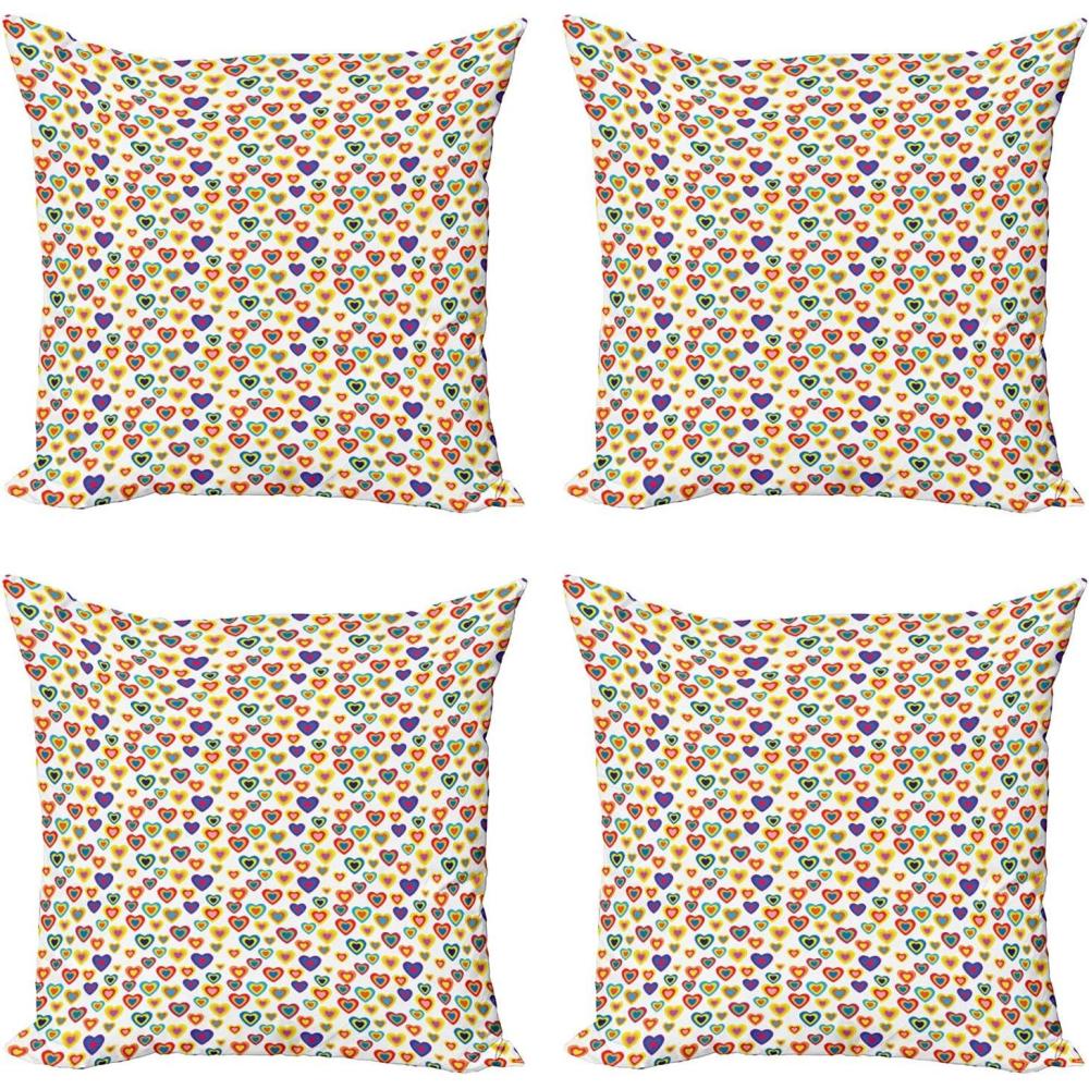 imageAmbesonne Valentines Day Decorative Throw Pillow Case Pack of 4 Abstract Colorful Nested Hearts on Plain Background Retro Romance Cushion Cover for Couch Living Room Car 20 White and Multicolor16