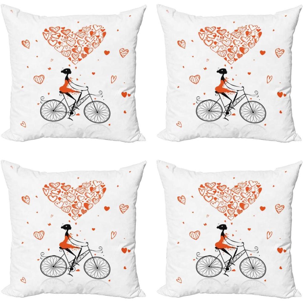 imageAmbesonne Valentines Decorative Throw Pillow Case Pack of 4 Girl Cycling with Big Heart Woman Love Romantic Day Celebration Life Print Cushion Cover for Couch Living Room Car 16 Red Black White18