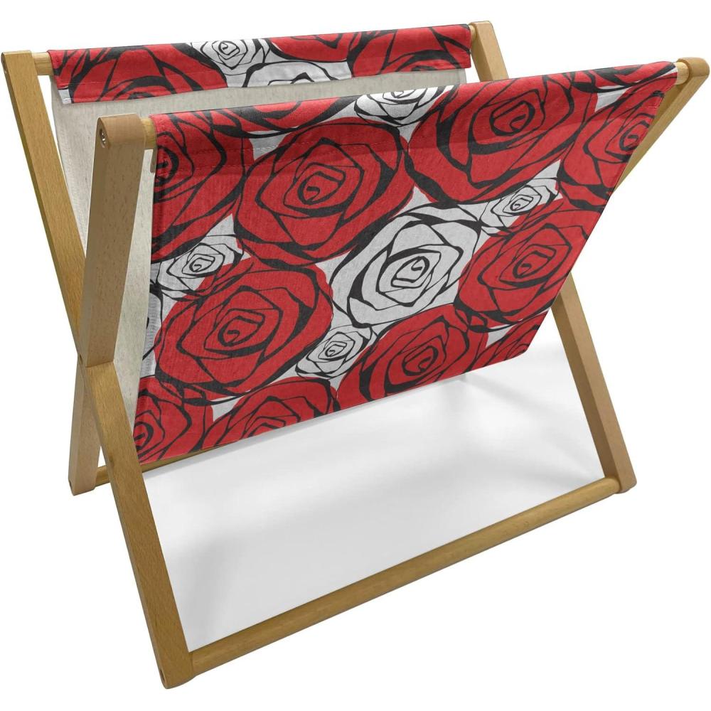 imageAmbesonne Valentines Magazine and Book Holder Geometric Themed Illustration with Lines and Hearts Romantic Valentines Day Decorative Floor Rack Organizer for Living Room 22x19 Red Black WhiteScarlet White Black