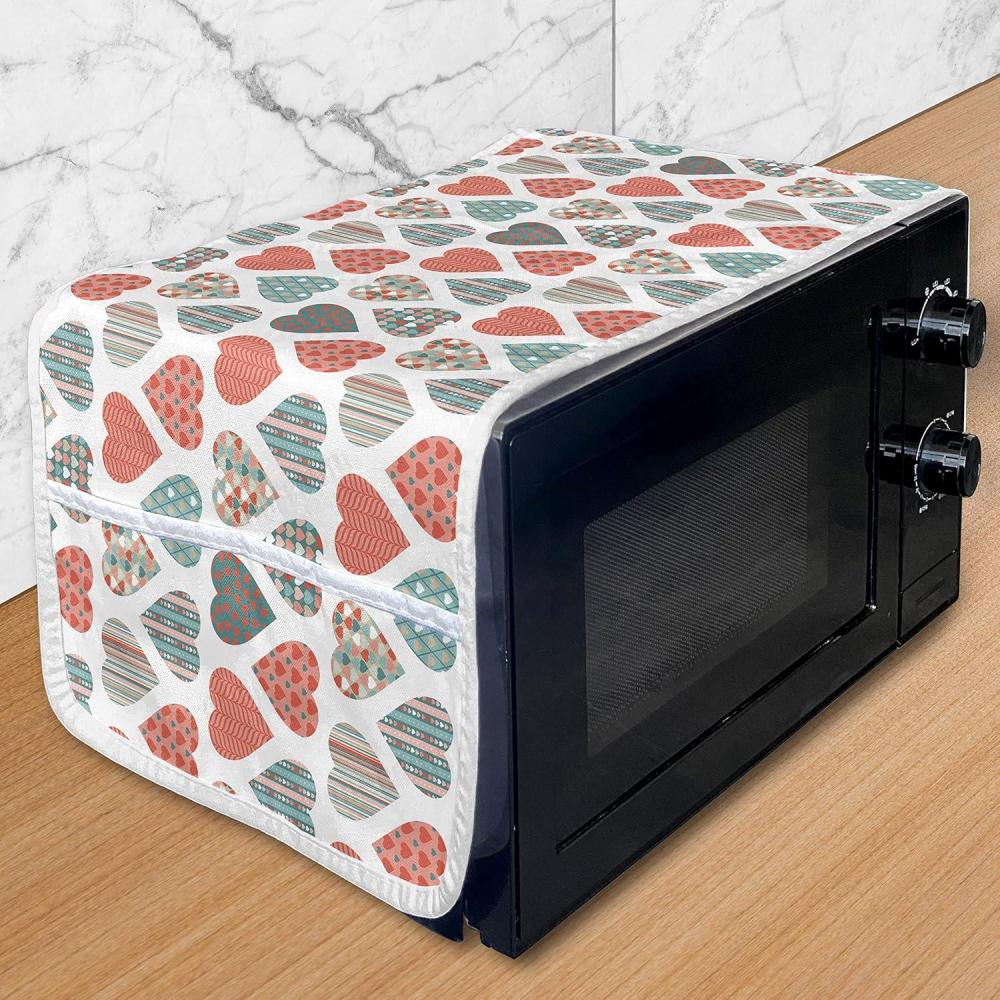 imageAmbesonne Valentines Microwave Oven Cover Doodle Style Hearts with Different Designs Romantic Inspirations for Art Water Resistant Organizer with Pockets for Kitchen 36 x 12 Black Red PinkTeal Coral White